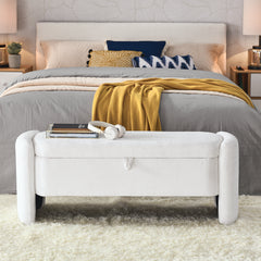 Oval Chenille Storage Ottoman Bench with Large Storage Space for Bedroom, White