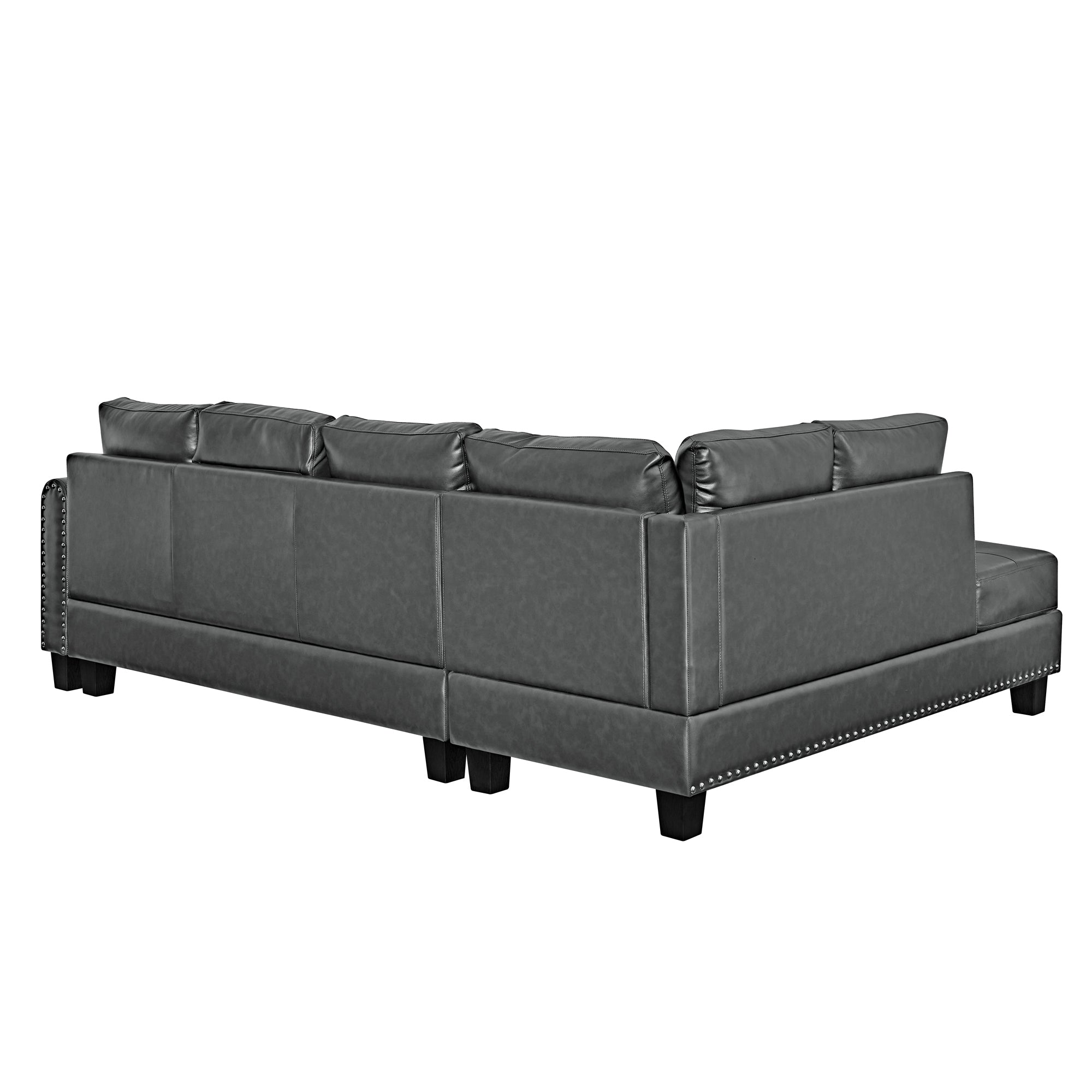 Sectional 3-Seaters Sofa , reversible recliner, Storage pad and wood grain cup holder, Non-slip leg, pu, grey