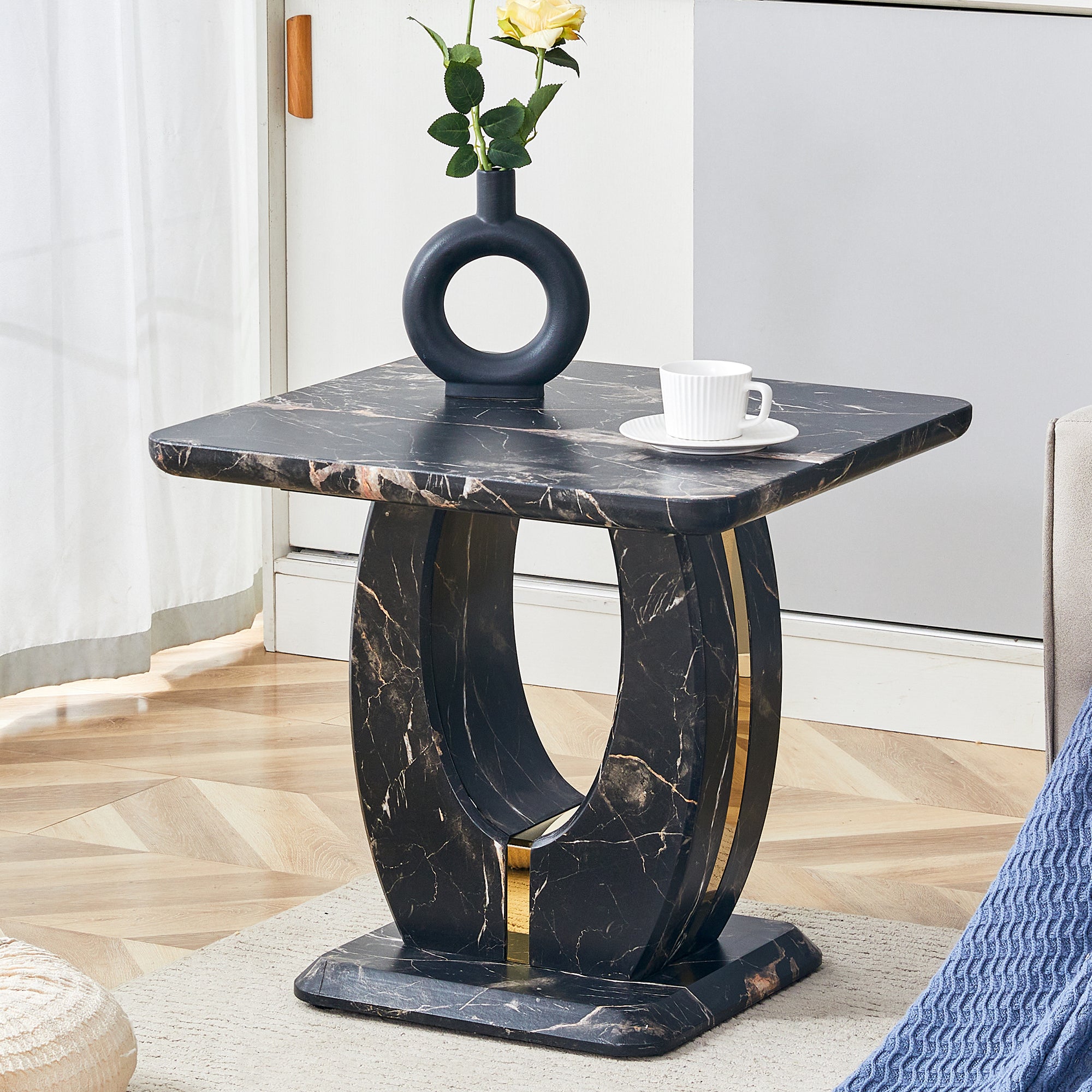 Modern Square Black Patterned MDF Coffee Table for Living Rooms