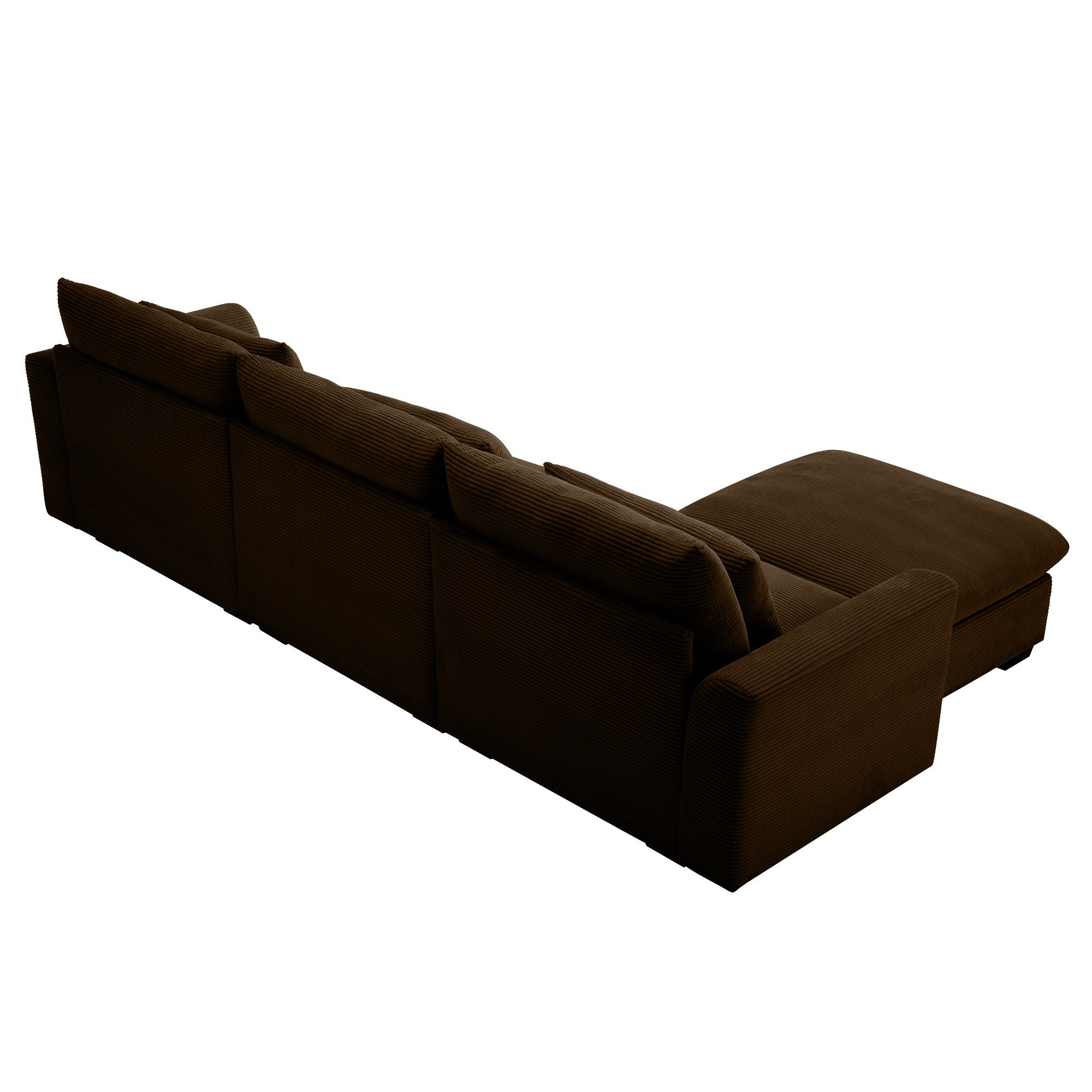 Corduroy Sectional Sofa,  L Shaped Couch with Storage Footstool and 3 Pillow, Sectional Couch for Living Room Apartment, Brown