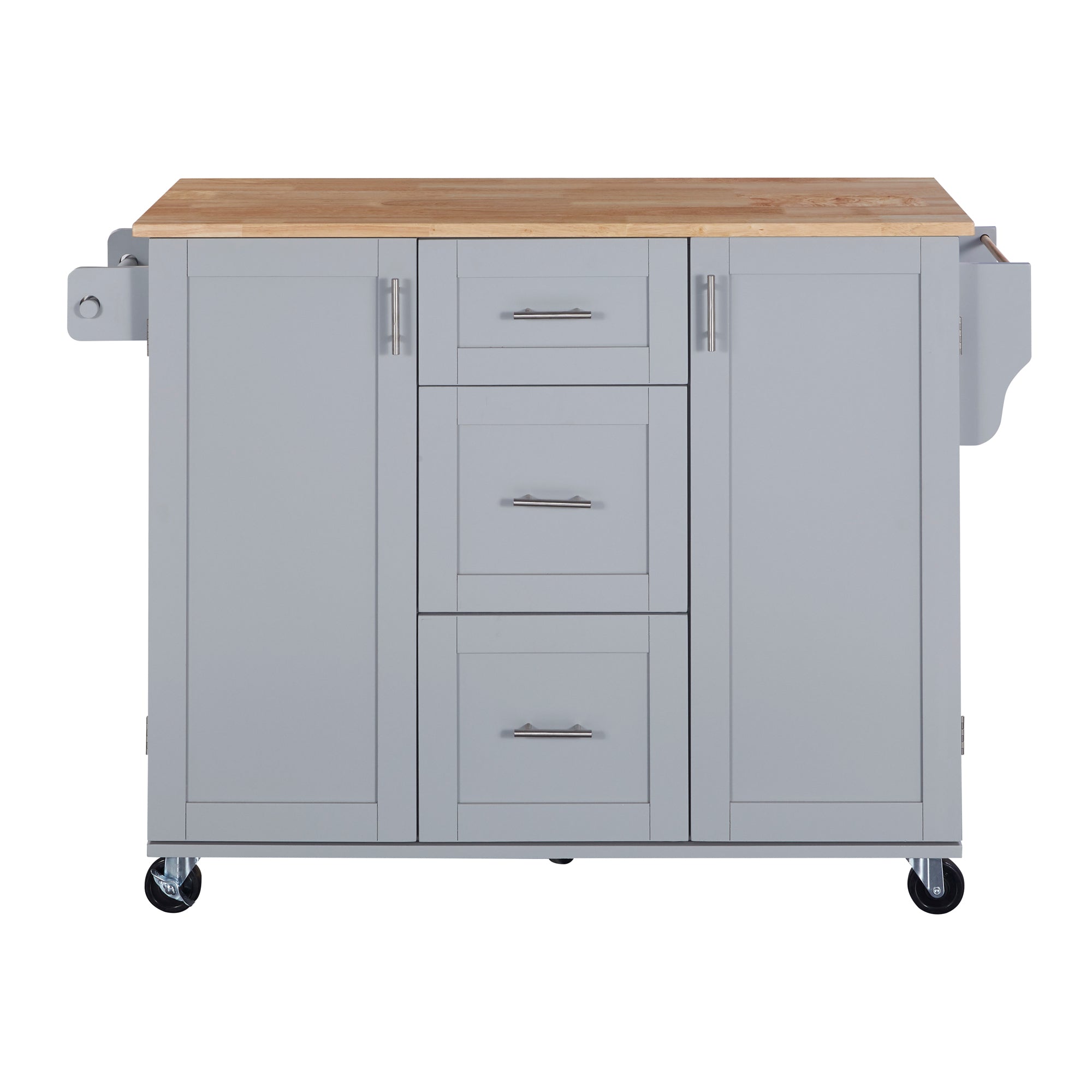 K&K Rolling Kitchen Island with 3 Drawer, 2 Slide-Out Shelf and Internal Storage Rack, Grey Blue