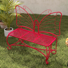 Butterfly Cast Metal Garden Bench, Outdoor Patio Bench for Yard & Entryway