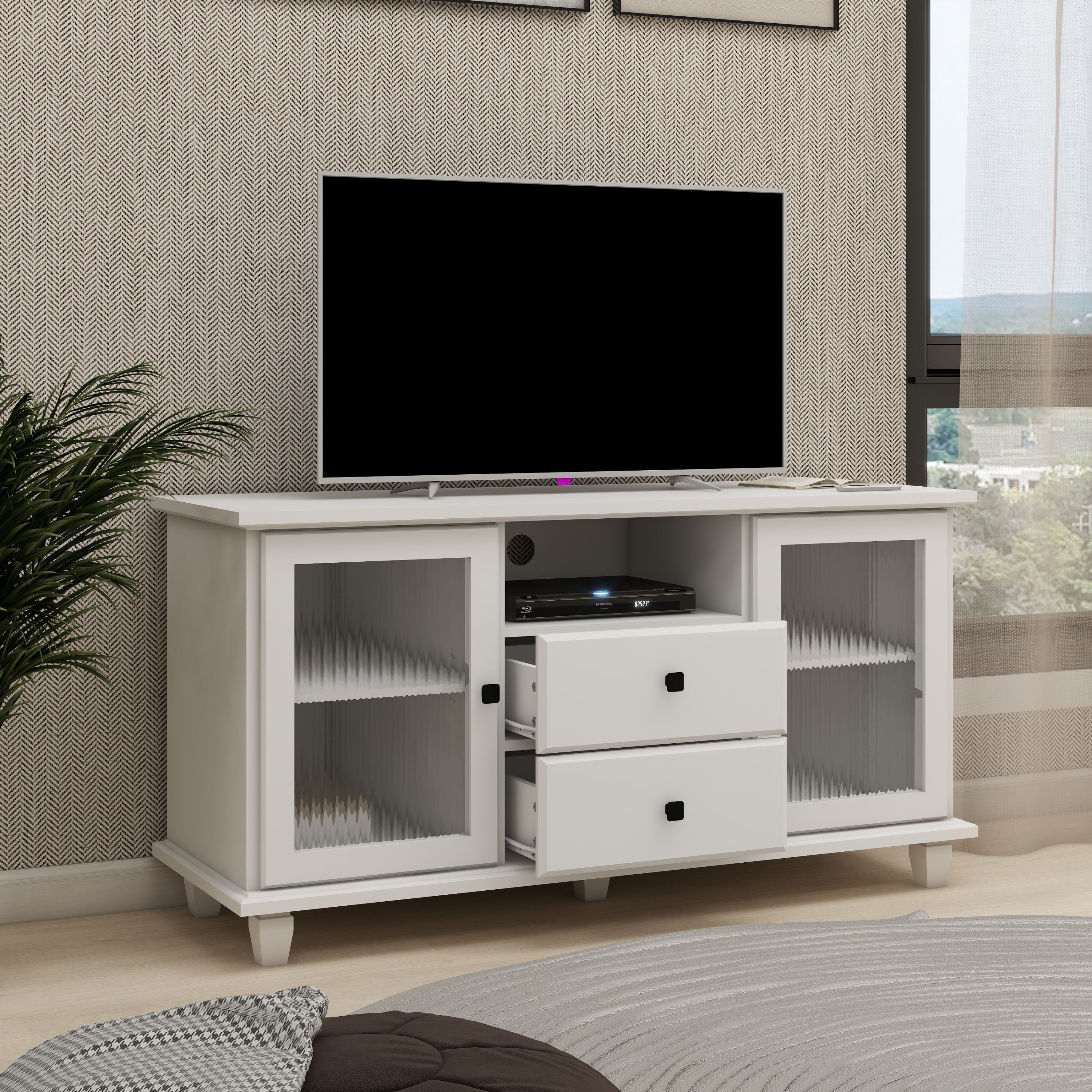 Ultra white changhong glass TV cabinet