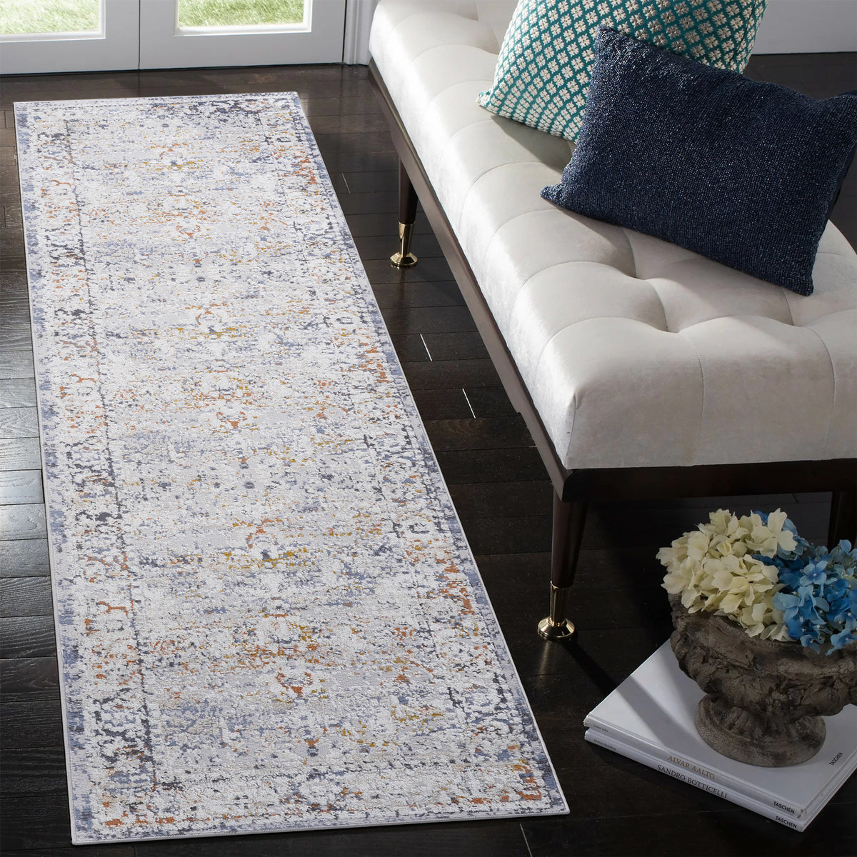 2x8 Traditional Runner Rug Ivory Grey Vintage Hallway Rug Non-Slip Carpet for Entryway Kitchen Corridor