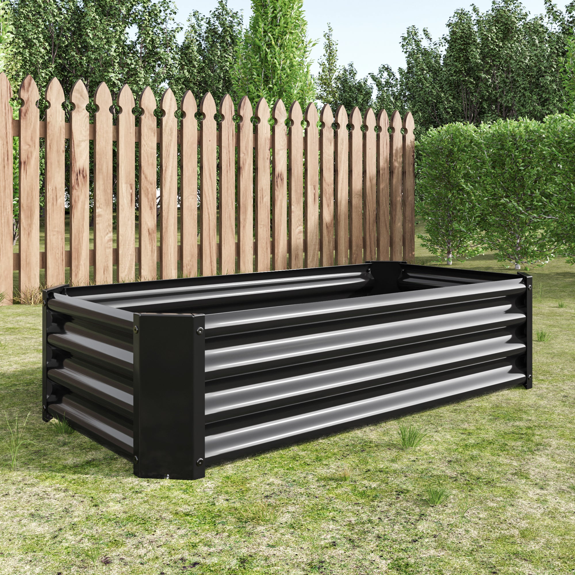 Metal Raised Garden Bed, Rectangle Raised Planter 4×2×1ft  for Flowers Plants, Vegetables Herb Black