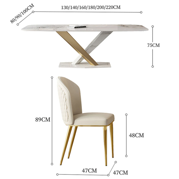 Luxurious Wooden Dining Table Rectangular Marble Top & X-Base for 6-8 Person  jh-063