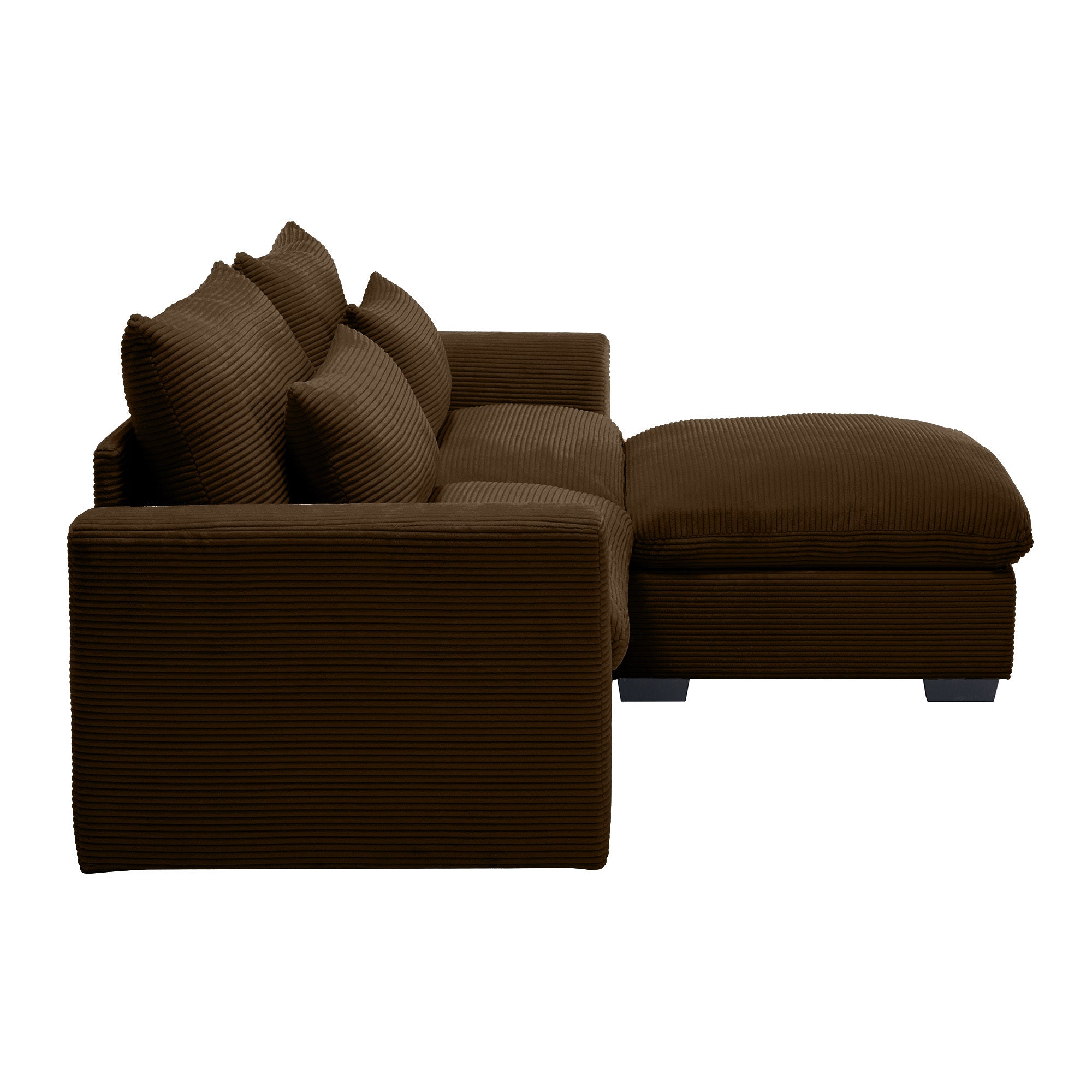 Sectional Sofa Comfy Corduroy Couch for Living Room with Pillows and Round Armrests, Modern Corduroy Sofa Sleeper Deep Couches with Storage Ottoman (Brown, 2-Seat)