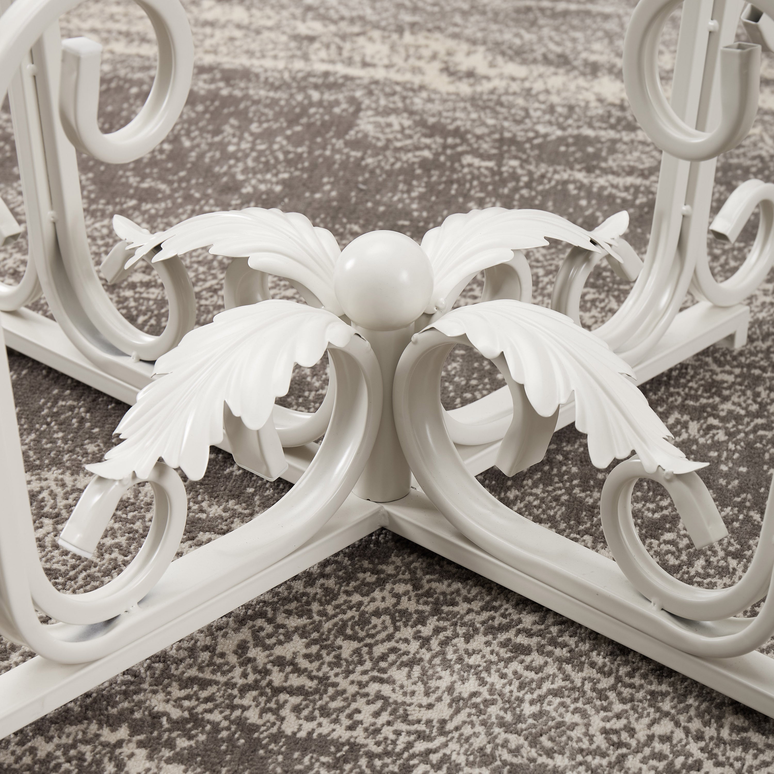 Glass Coffee Table with Iron Leaf Base, White