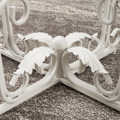 Glass Coffee Table with Iron Leaf Base, White