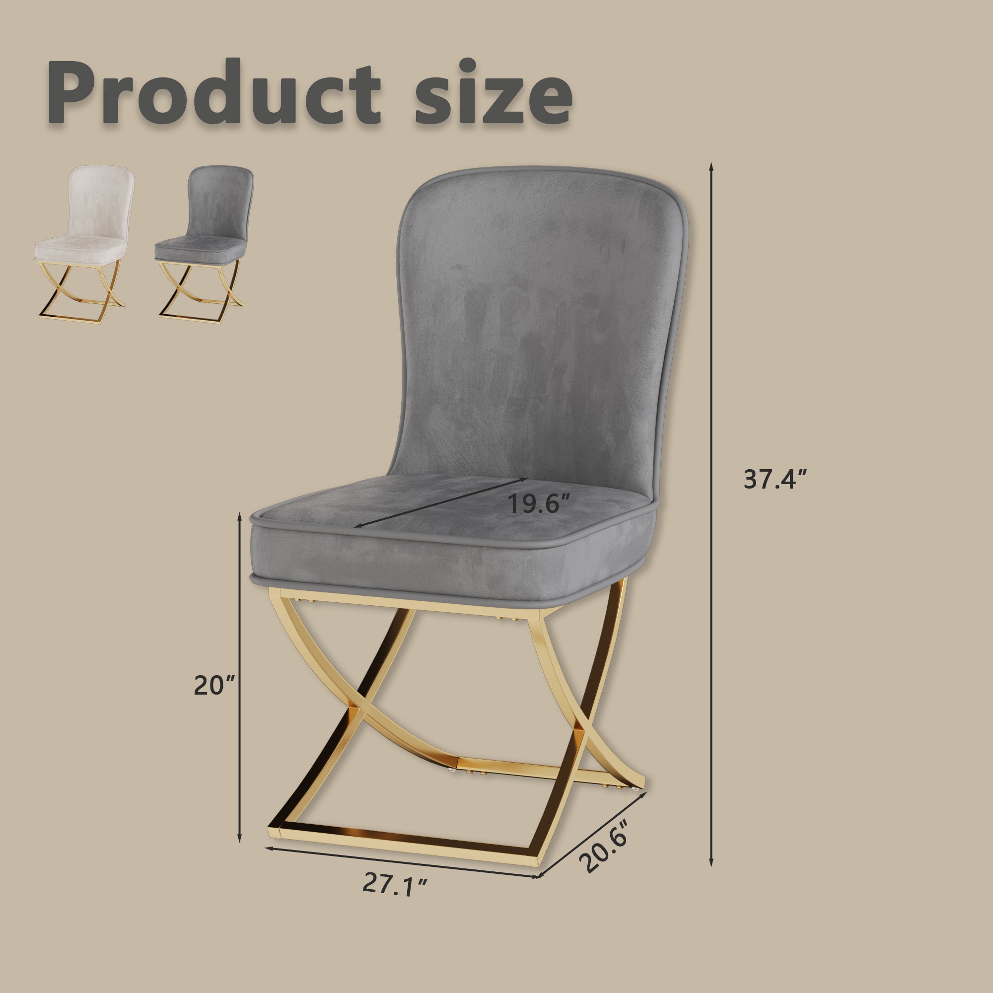 Dining Chair Set of 4, grey velvet Backrest and golden Metal legs.For Modern Kitchen Dining Room Chair for Kitchen Living Modern decorative Leisure chairs Office chairs