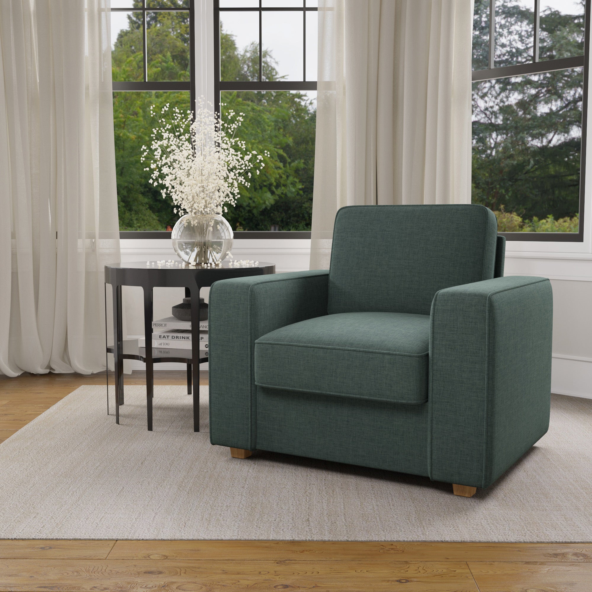 Modern Armchair - Comfortable Faux Linen Upholstery with Sturdy Laminated Wood Frame single seat sofa for livingroomFU01048