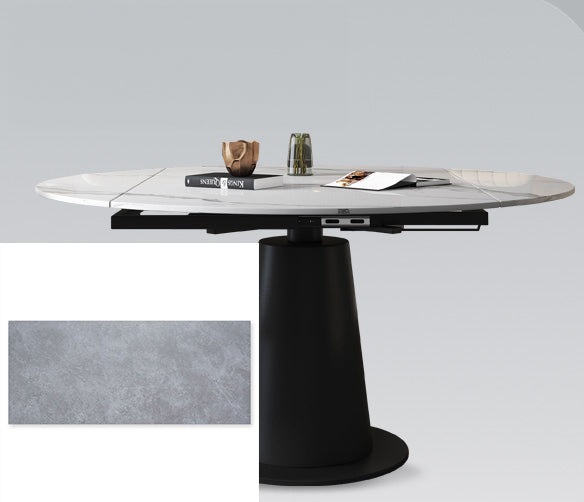 Luxurious Round Dining Table Extendable Marble Top & Carbon Steel Pedestal qc-wy-1902