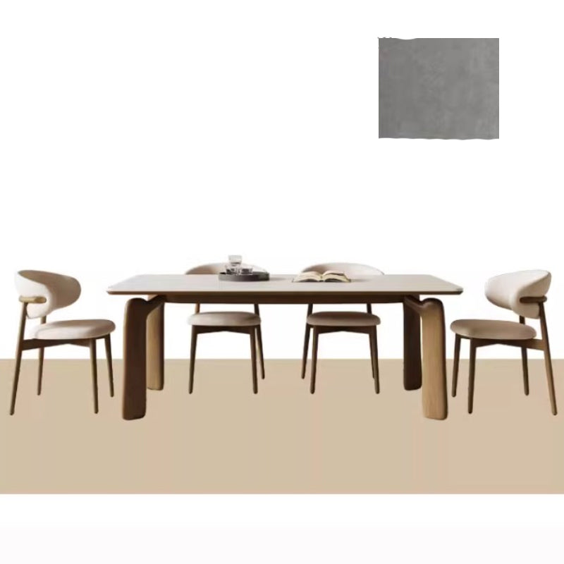 Minimalistic Rectangular Ash Wood Dining Table with Sintered Stone  for 6-8 Persons fsm-309