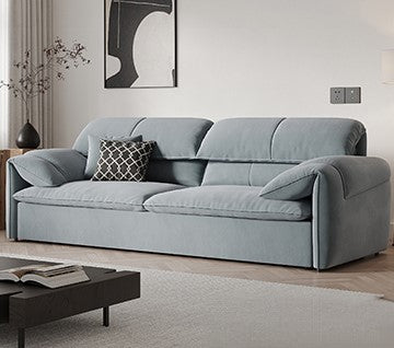 Stylish Solid Wood Sofa with Cotton and Down Cushions in Dark Gray and Beige hyt-1238