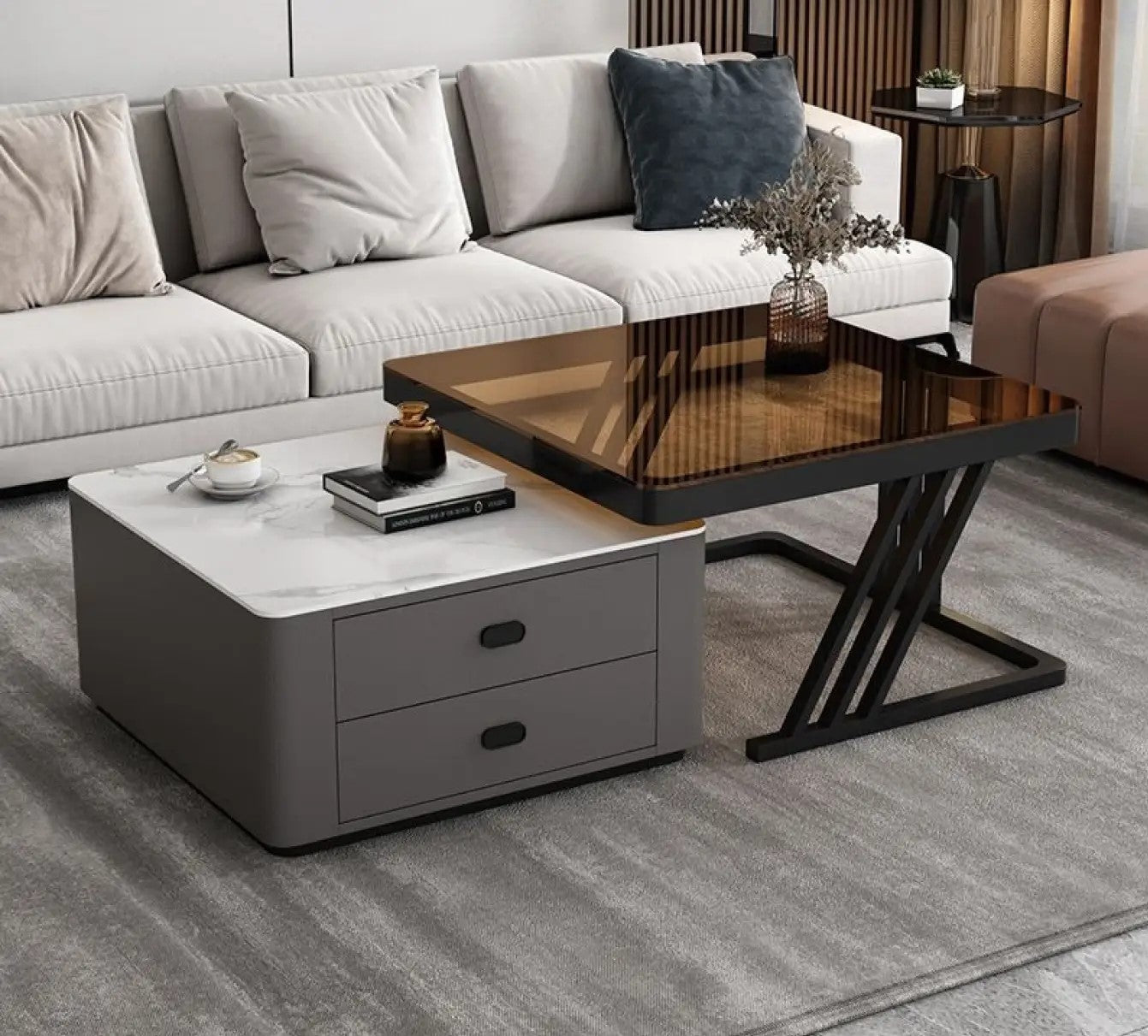 2-pieces Square Coffee Table with Storage - Modern Design for your LIvingroom frg-505