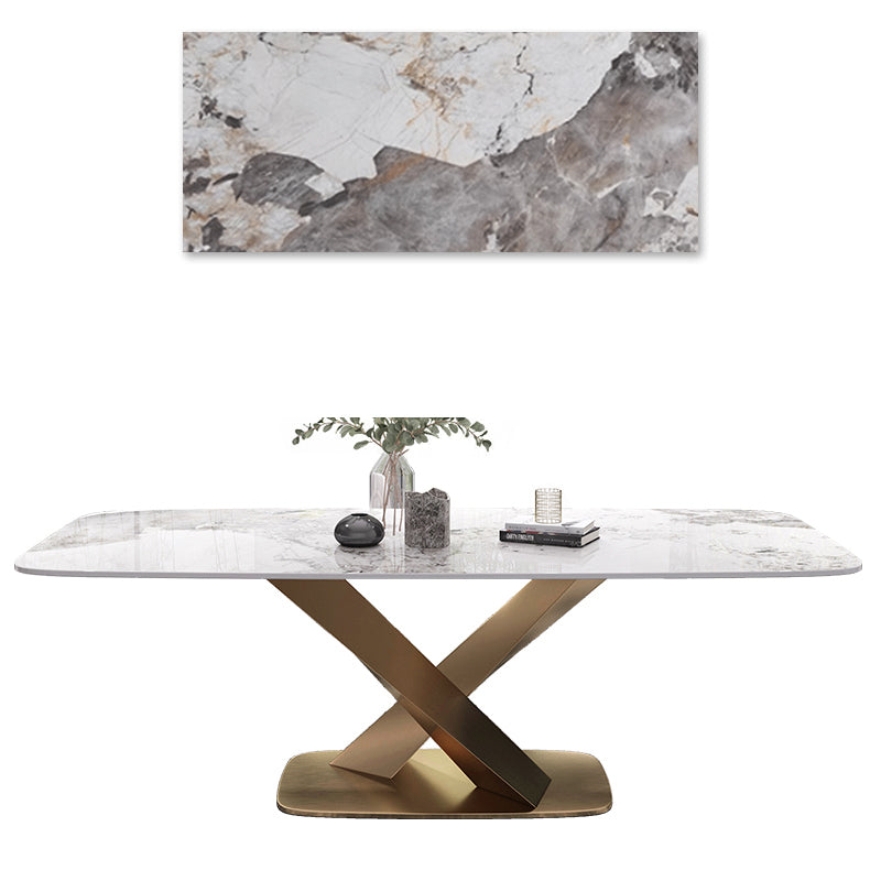 Luxurious Rectangular Dining Table - Durable Marble Top & Steel Pedestals in Large jh-067