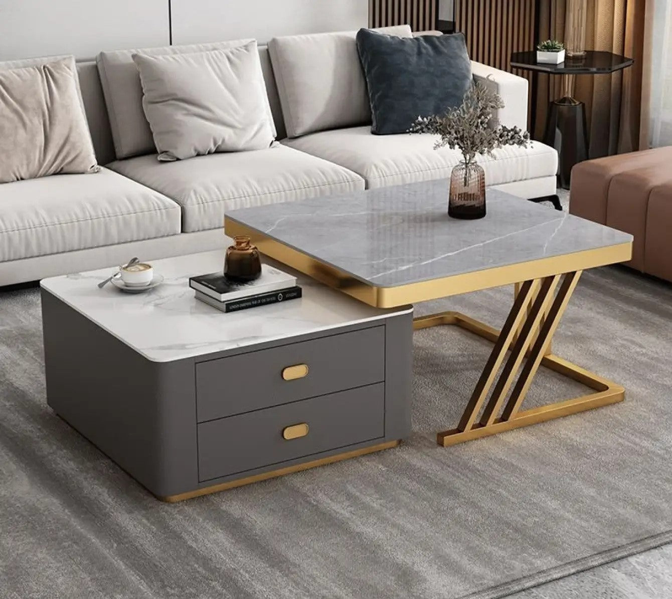 2-pieces Square Coffee Table with Storage - Modern Design for your LIvingroom frg-505