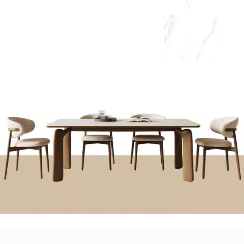 Minimalistic Rectangular Ash Wood Dining Table with Sintered Stone  for 6-8 Persons fsm-309