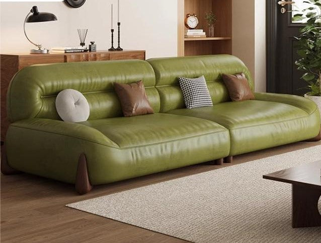 Stylish Sofa in Light Brown Faux Leather with Pine and Oak Wood Details – Comfort and Elegance Combined hatx-1018