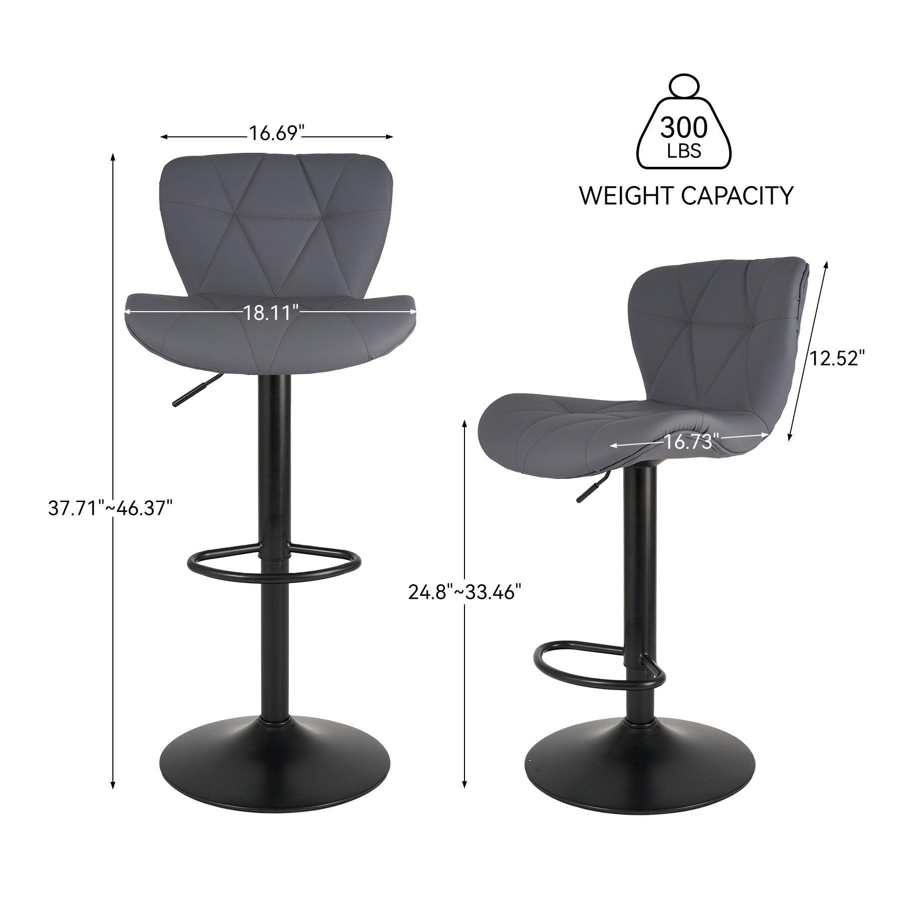 Modern Adjustable Faux Leather Bar Chair with Backrest - Stylish Black Counter Stool FU01034