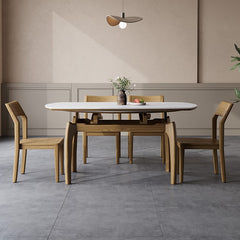 Extendable Round Dining Table with Sintered Stone Top and Wooden Base - Modern for Diningroom fnl-276