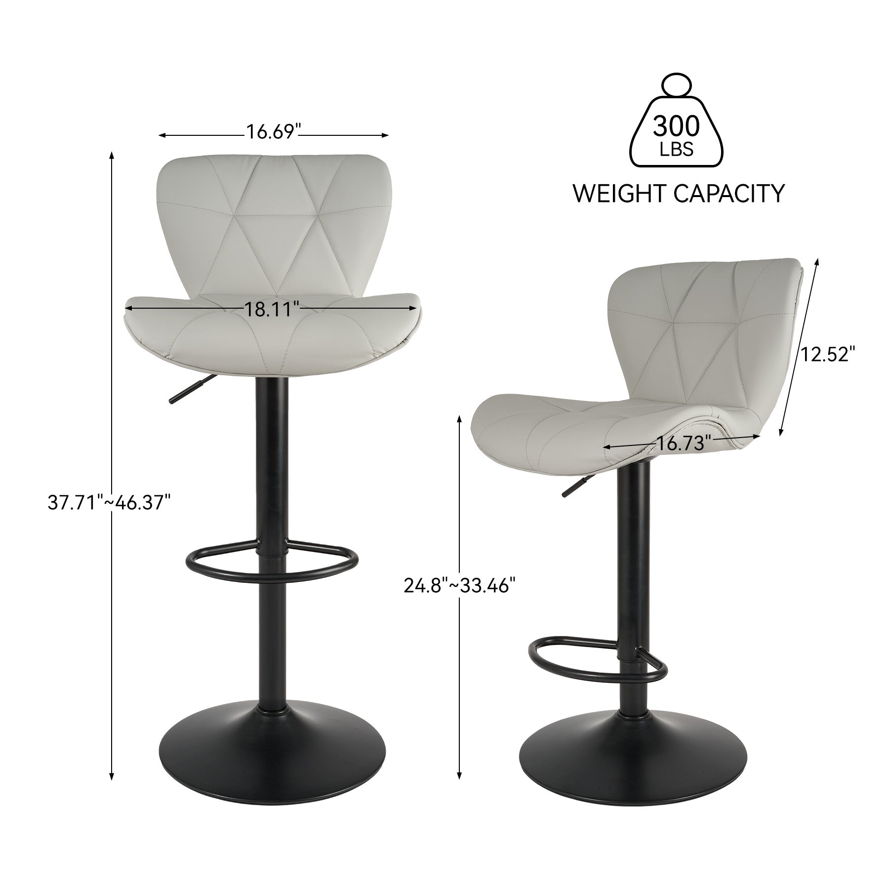 Modern Adjustable Faux Leather Bar Chair with Backrest - Stylish Black Counter Stool FU01034