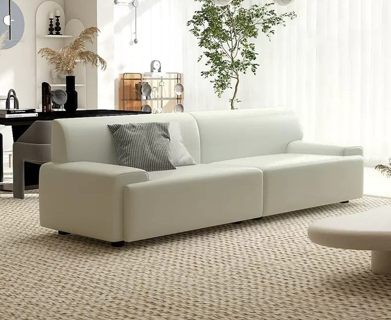 Stylish Scratch-Resistant Off White and Brown Sofa with Black Wood Particle Board Frame fsmy-396