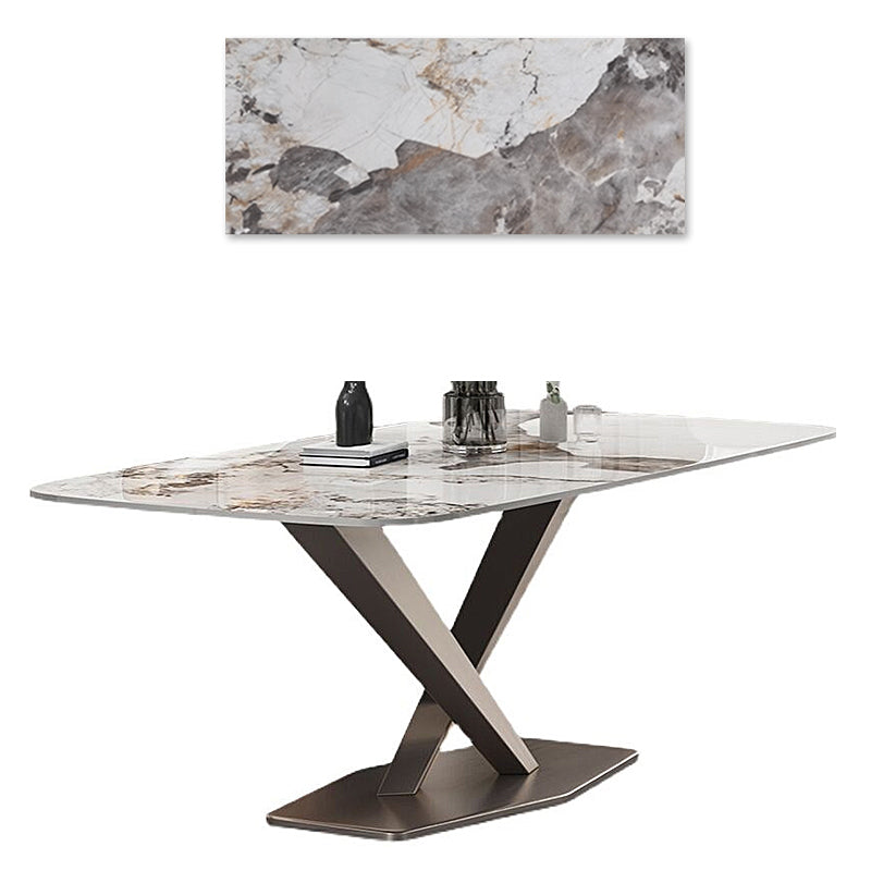 Luxurious Dining Table Rectangle Marble Top with X-Base – Perfect Decor for Diningroom jh-062