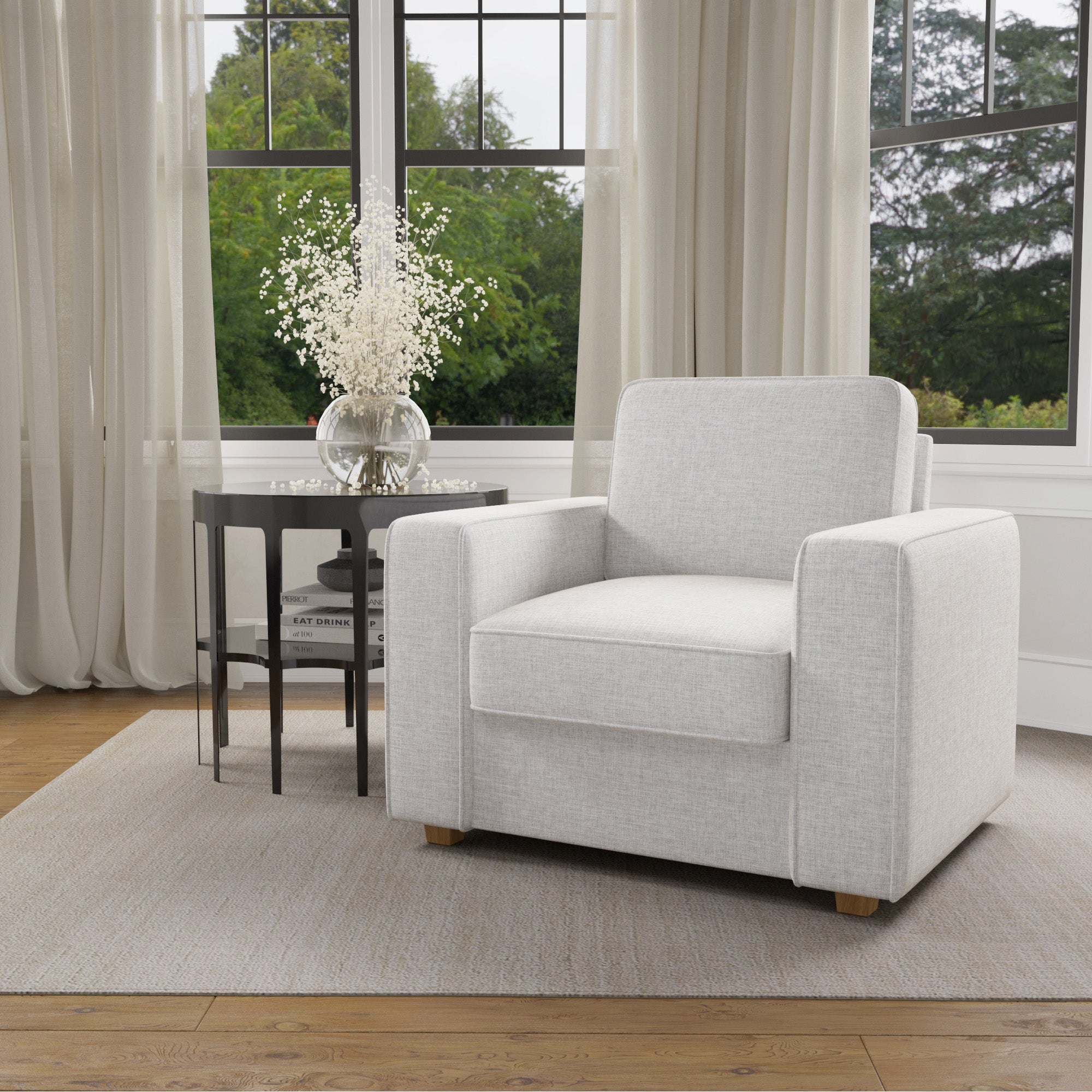 Modern Armchair - Comfortable Faux Linen Upholstery with Sturdy Laminated Wood Frame single seat sofa for livingroomFU01048