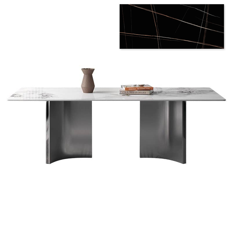 Luxurious Rectangular Dining Table - Sleek Marble Top & Metal Pedestals for 6-8 Person faml-700