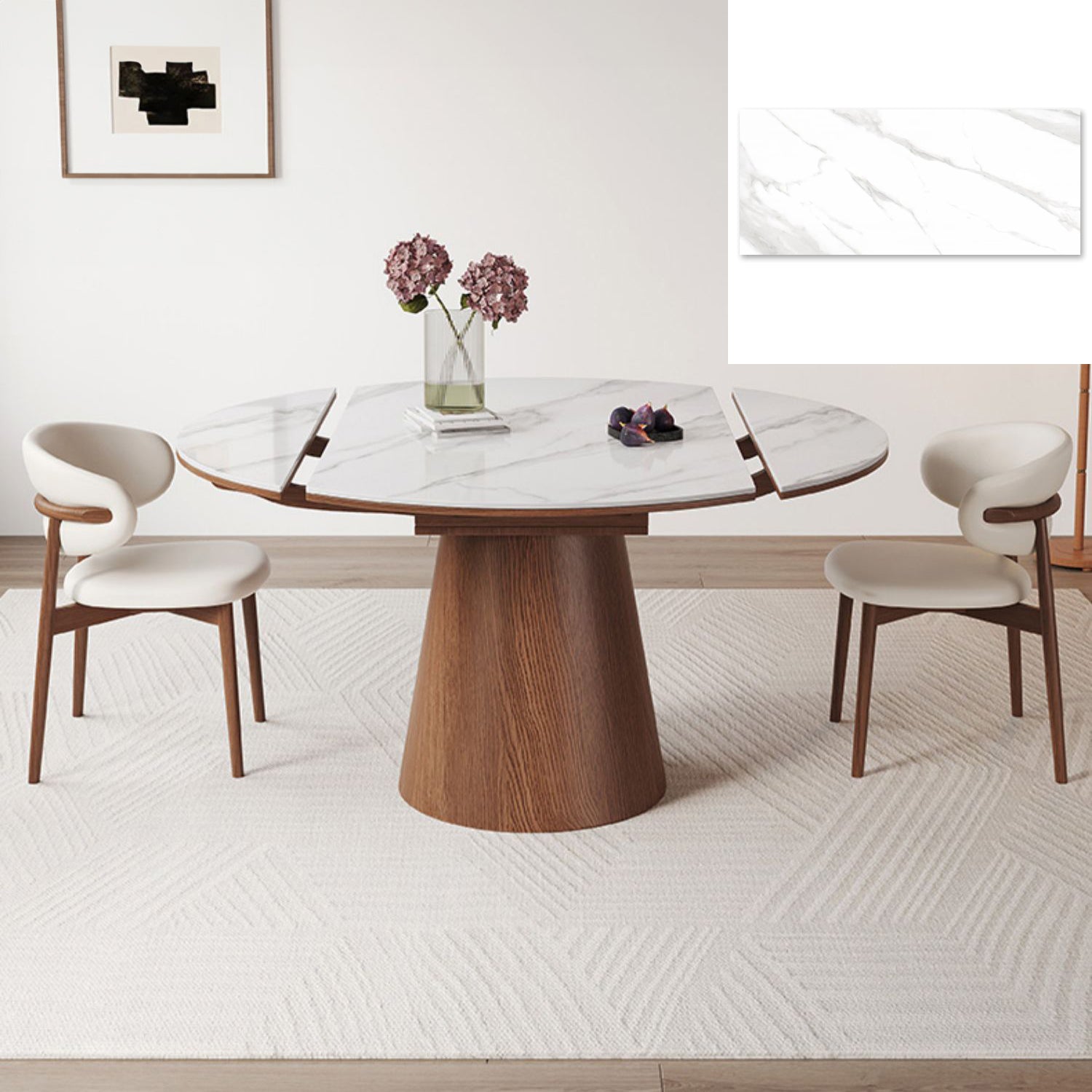 Modern Oak Wood Dining Table with Extendable Sintered Stone Top & Pedestal for Dining Room fmbs-004