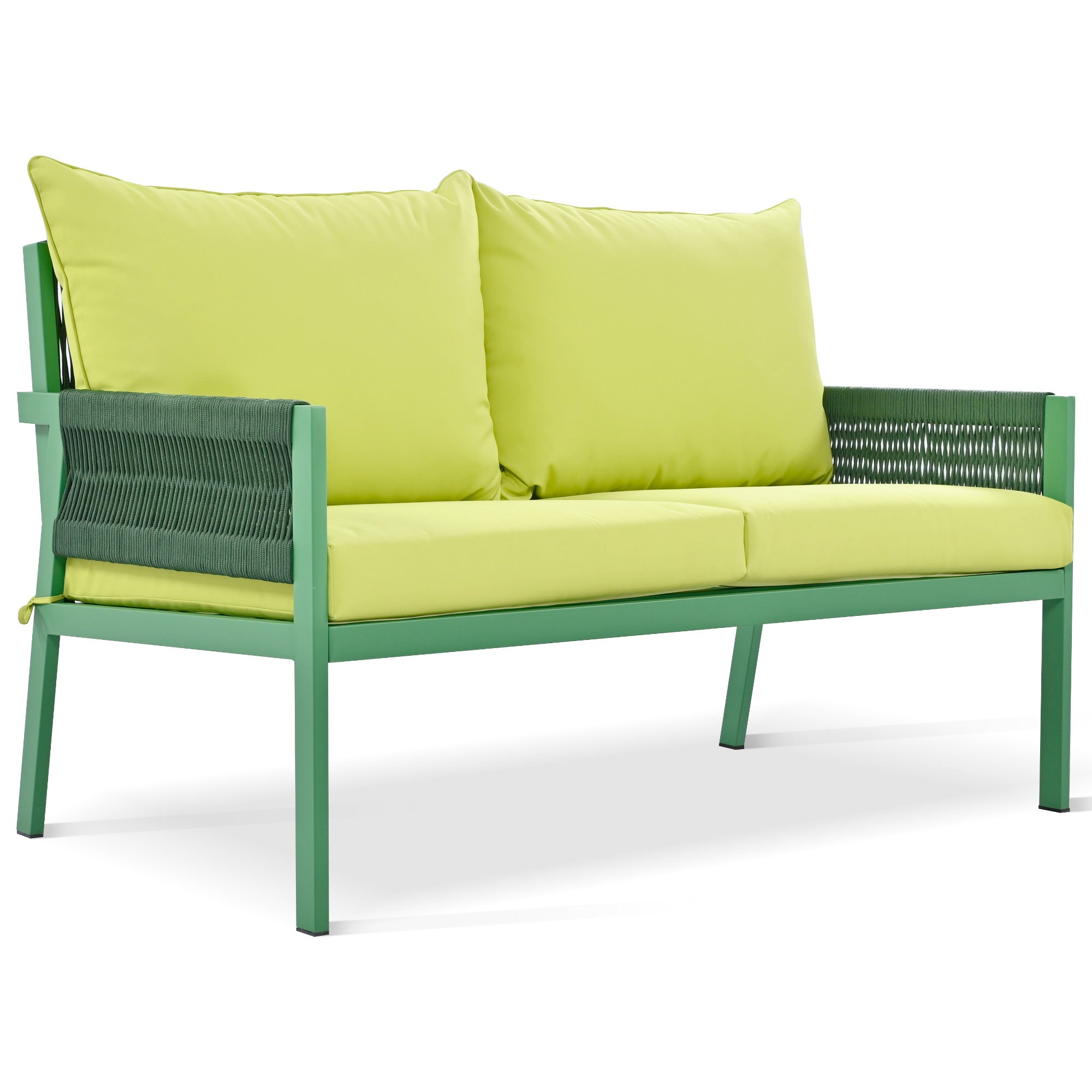 K&K 4-Piece Patio Furniture Set with Tempered Glass Table for Outdoor in Fluorescent Yellow & Green