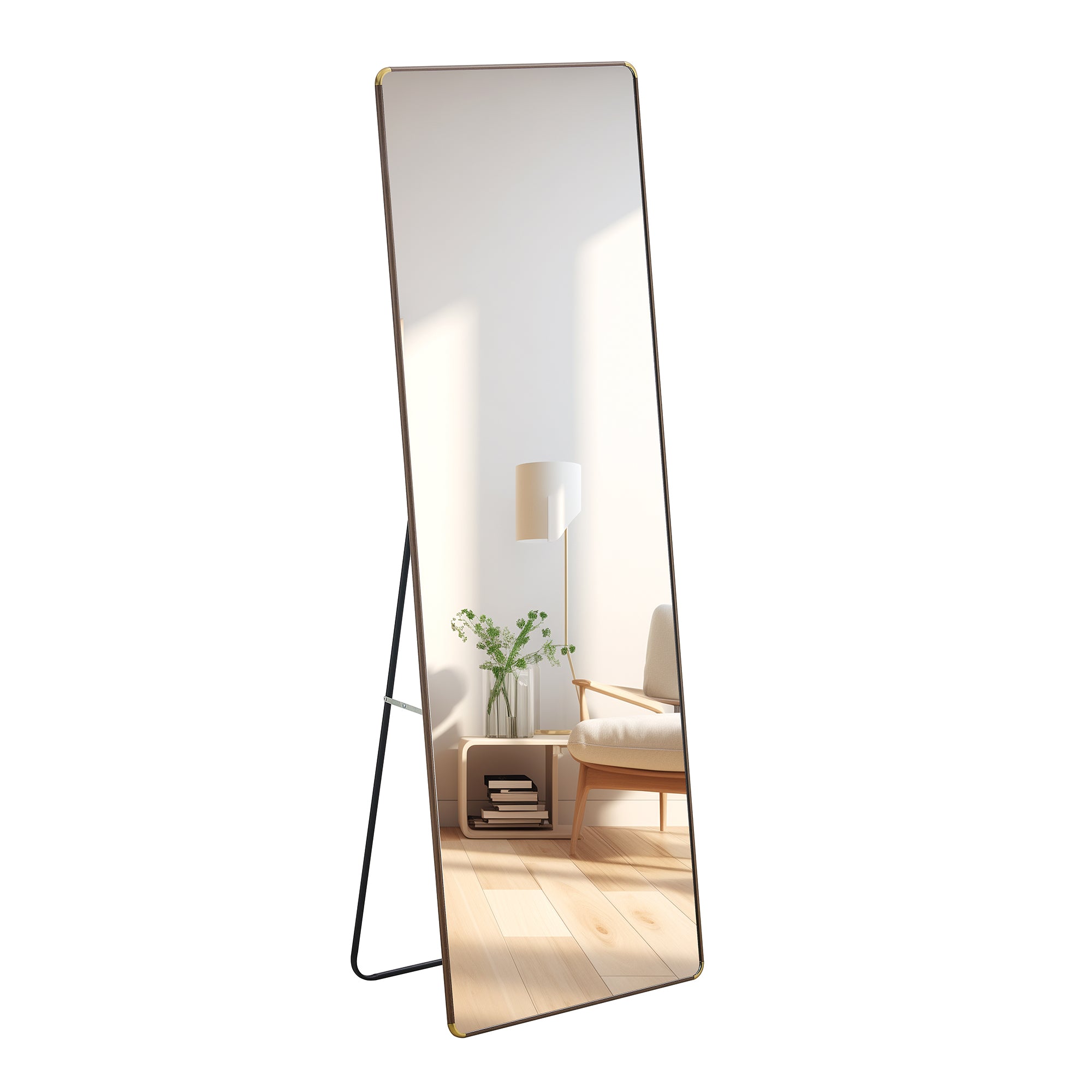 65" Full-Length Floor & Wall Mirror - Ideal for Bedrooms, Foyers, Bathrooms, and Clothing Stores, Brown Border