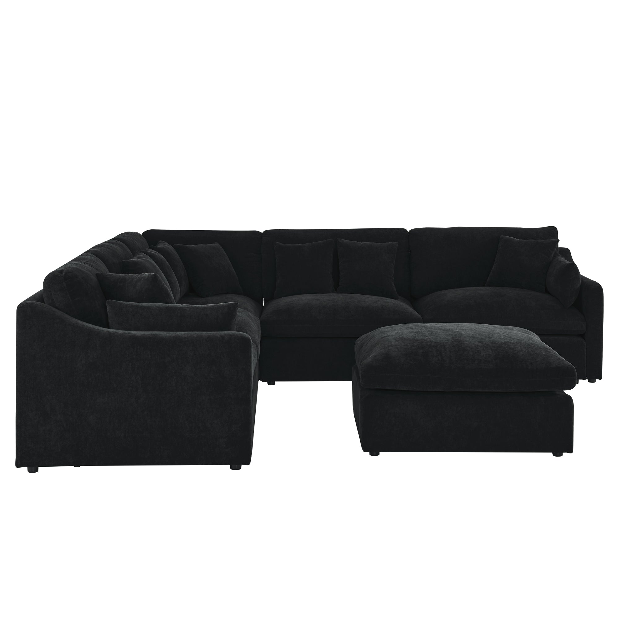 6-Seats Modular L-Shaped Sectional Sofa with Ottoman,10 Pillows, Oversized Upholstered Couch w/Removabled Down-Filled Seat Cushion  for Living Room, Chenille Black