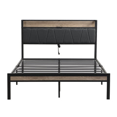 Queen  Size  Metal Platform Bed Frame with upholstery storage function Headboard   and USB LINER  and Footboard  , No Box Spring Needed, Large Under Bed Storage, Easy Assemble