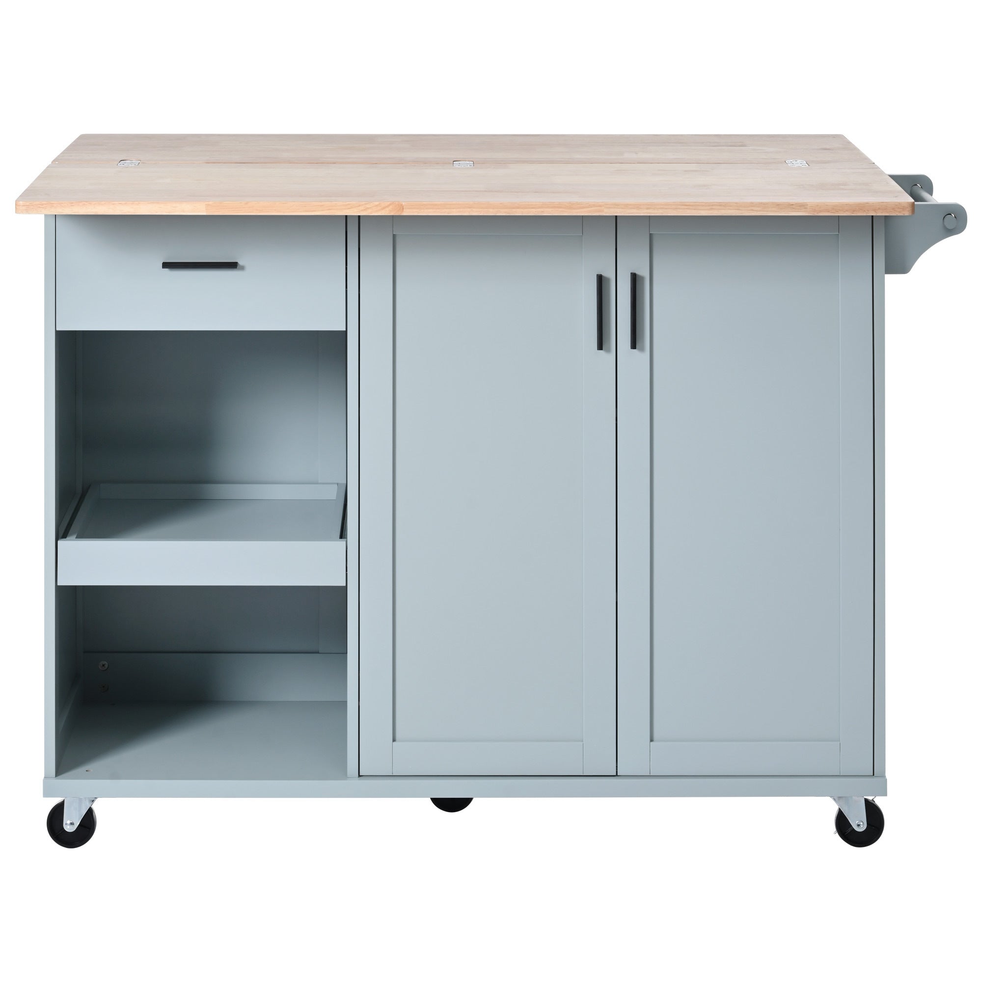 K&K Kitchen Island with Foldable Counter Top for Kitchen, Living Room, Dining Room, Grey Blue