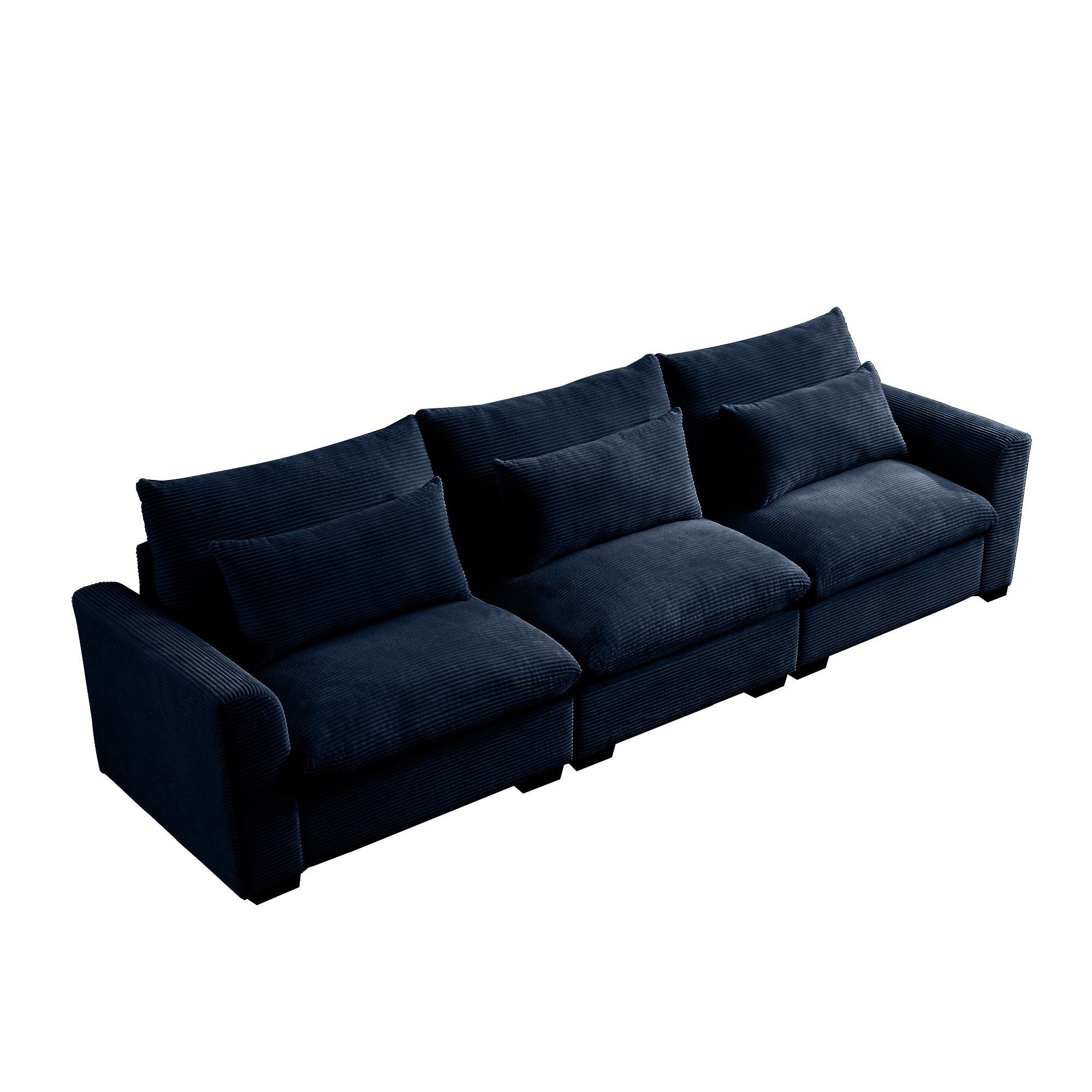 3 Seater Deep Seat Couches for Living Room, Wide and Deep Seat Comfy Living Roo Sofas with 3 Waist Pillows, Blue Corduroy