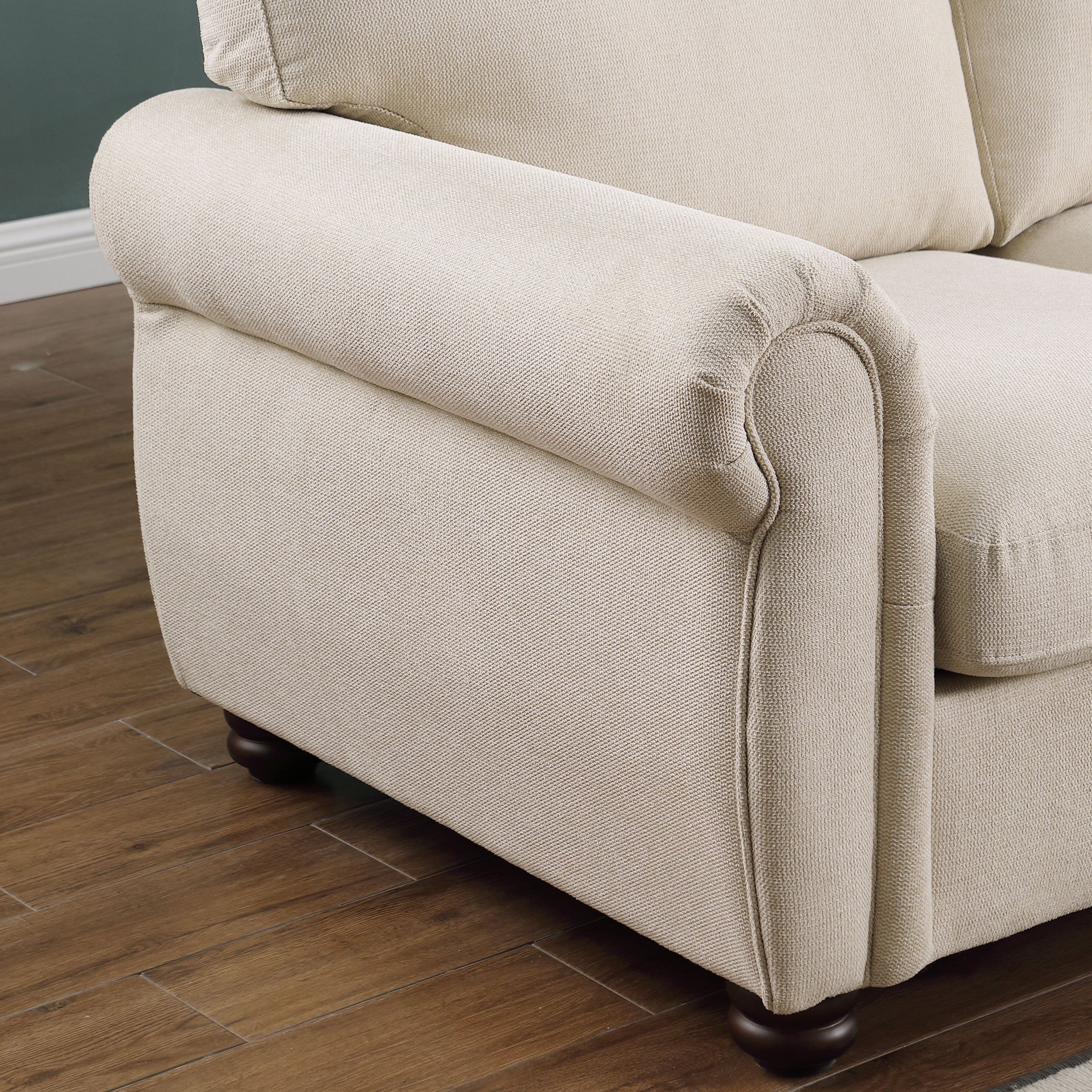 Beige Chenille 3-Seater Sofa