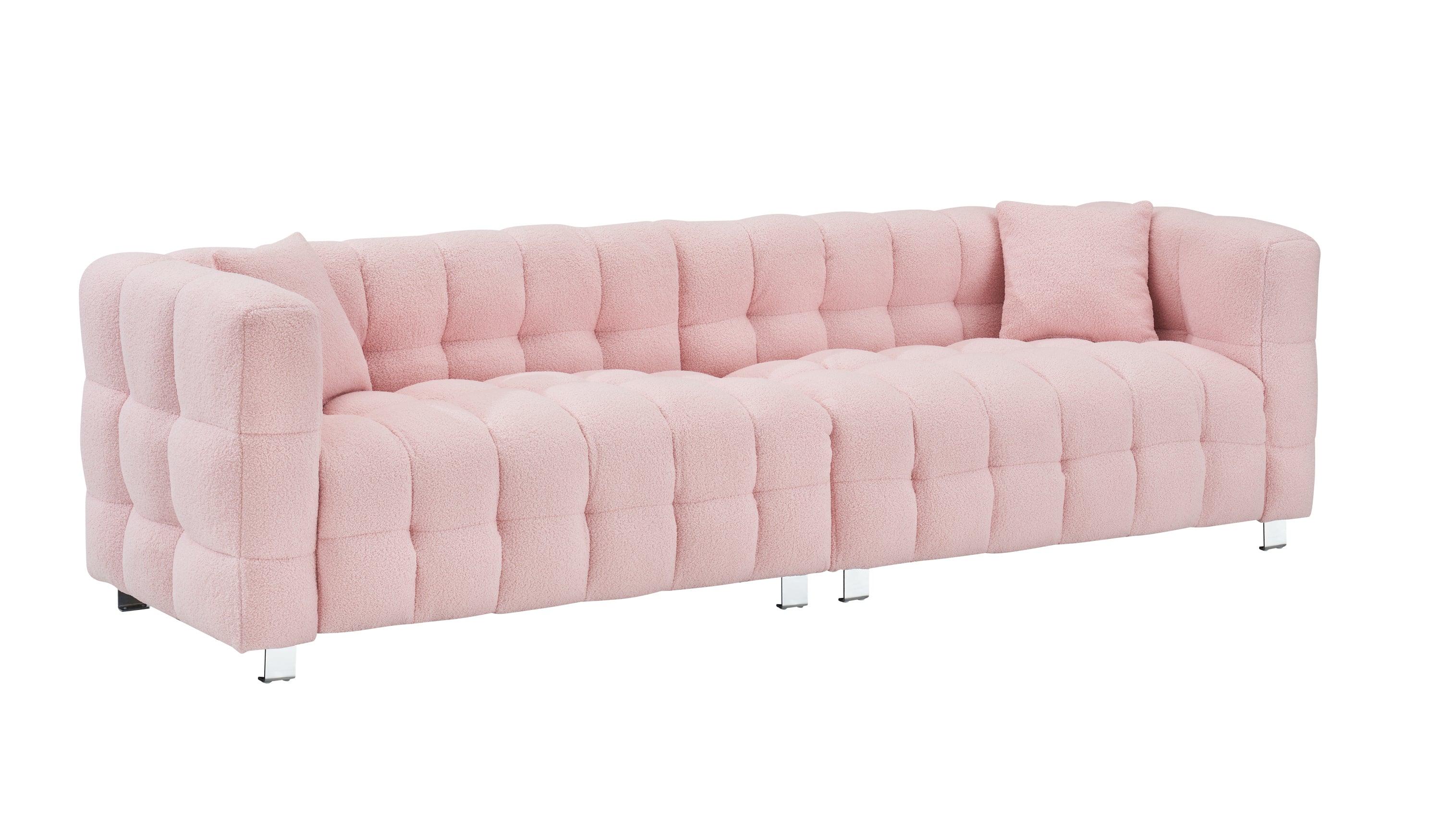 102" Pink Teddy Fleece Modular Pit Sofa with 2 Pillows for Living Room Luxurious 4-Seater Design