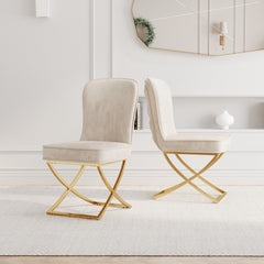 Dining Chair Set of 2, Beige velvet Backrest and golden Metal legs.For Modern Kitchen Dining Room Chair for Kitchen Living Modern decorative Leisure chairs.Office chairs