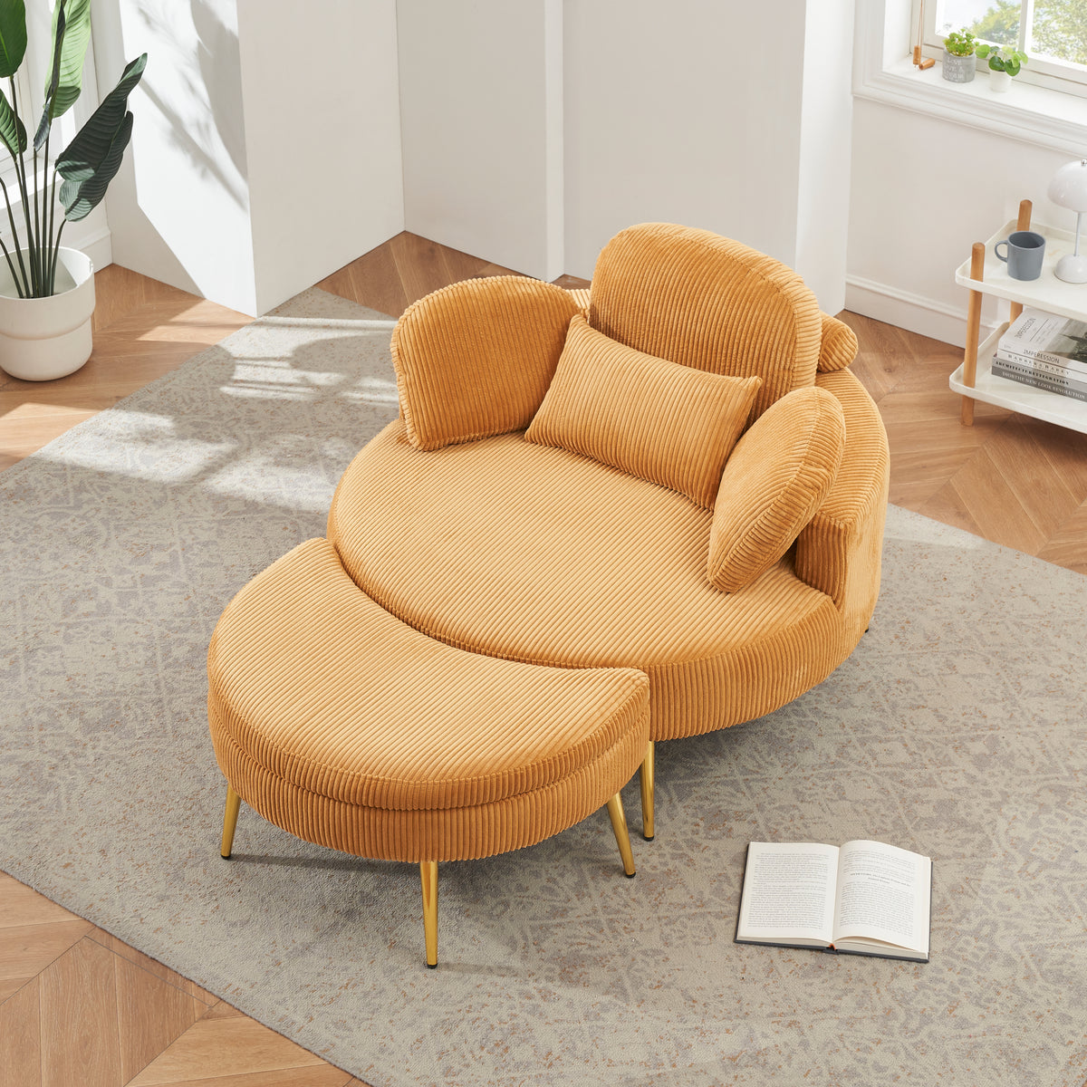 61 inches yellow comfortable seat, small sofa with small end table, suitable for lunch break casual afternoon tea time seat, suitable for small apartment, bedroom, space balcony small sofa