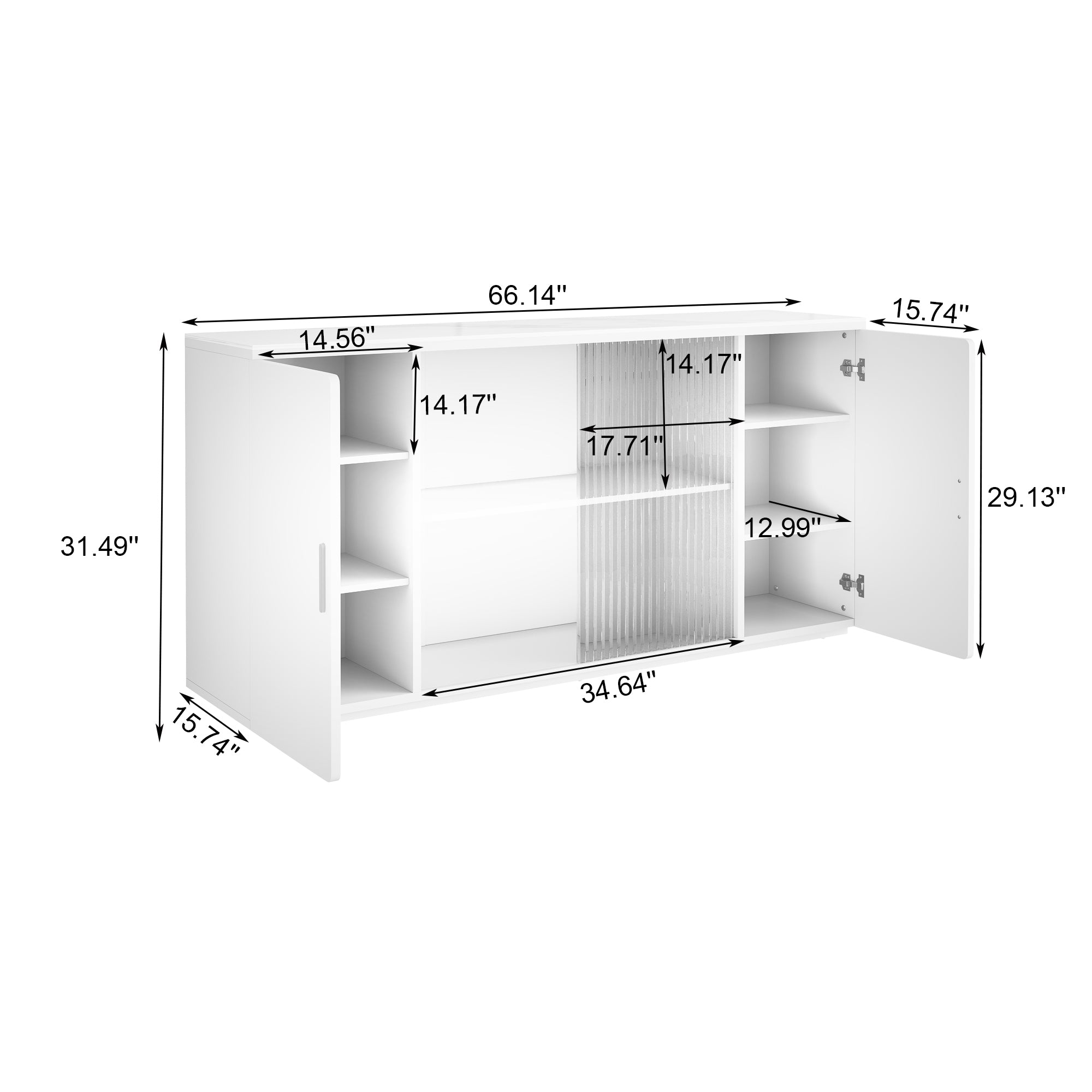 66.1" Sideboard with Glass Doors for Storage - Modern Buffet Perfect for Dining Room