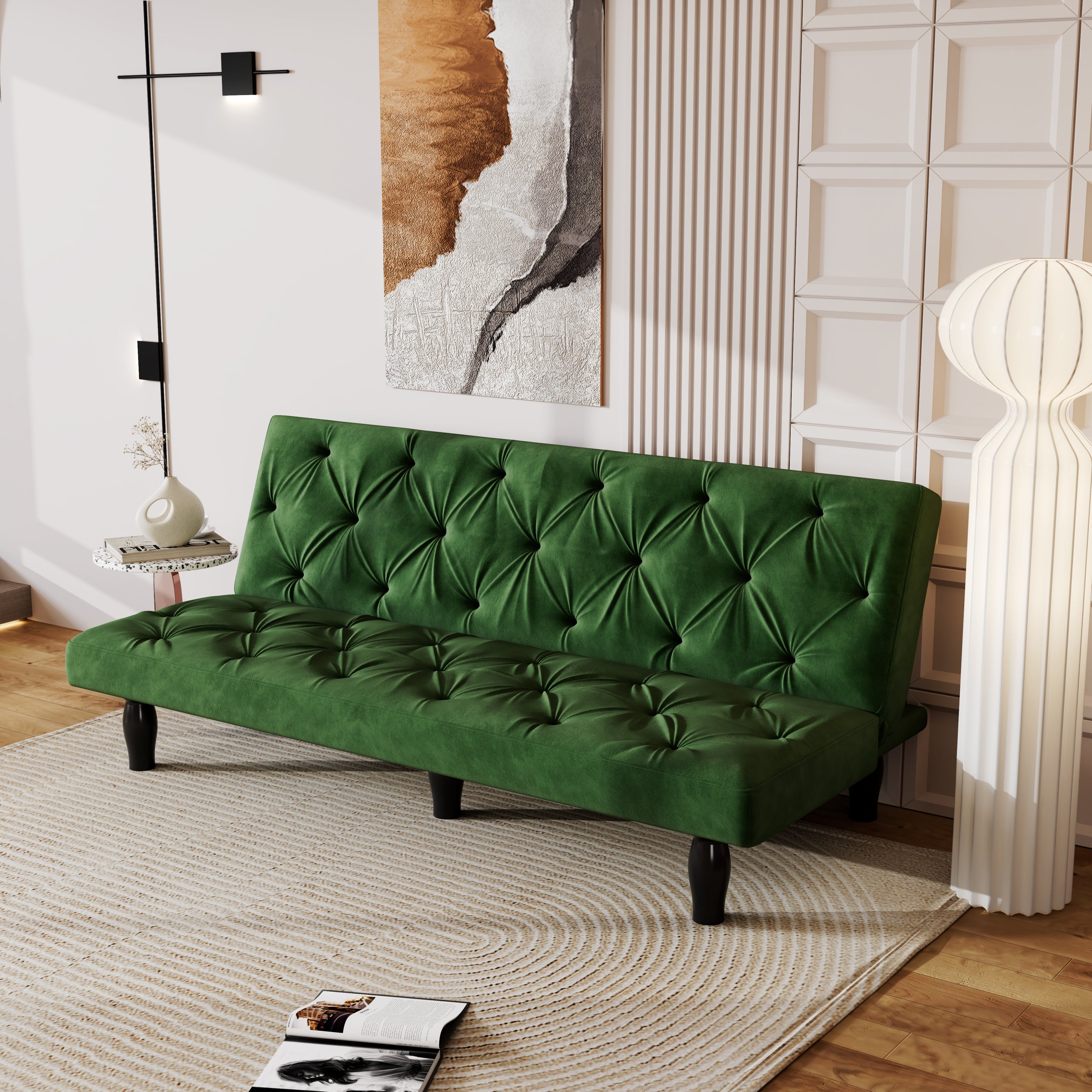 66" Green Velvet Sofa Bed Luxurious Pull-Out Sofa with Sponge Filling - Perfect Design for Living Room