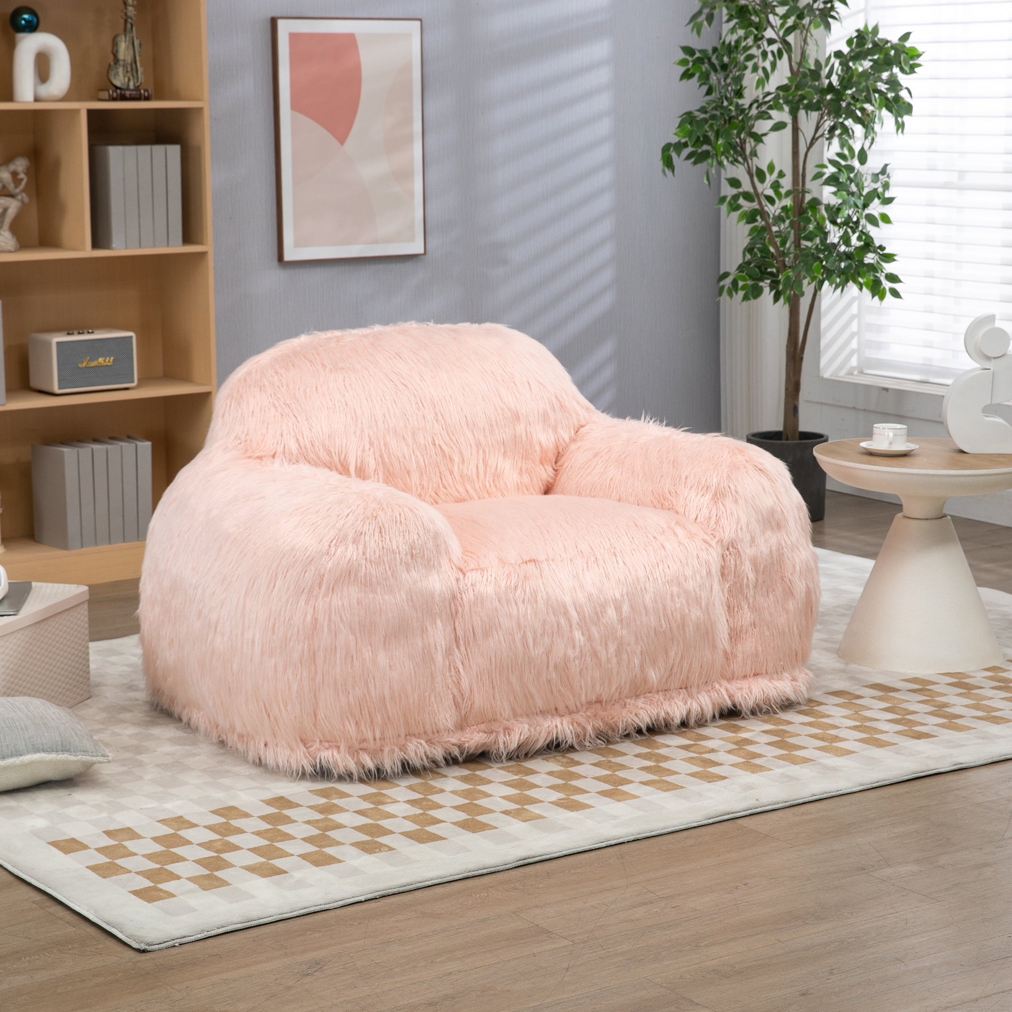 Bean bag chair lazy long hair sofa bean bag chair adult, teen high density foam filled modern focus chair comfortable living room, bedroom chair