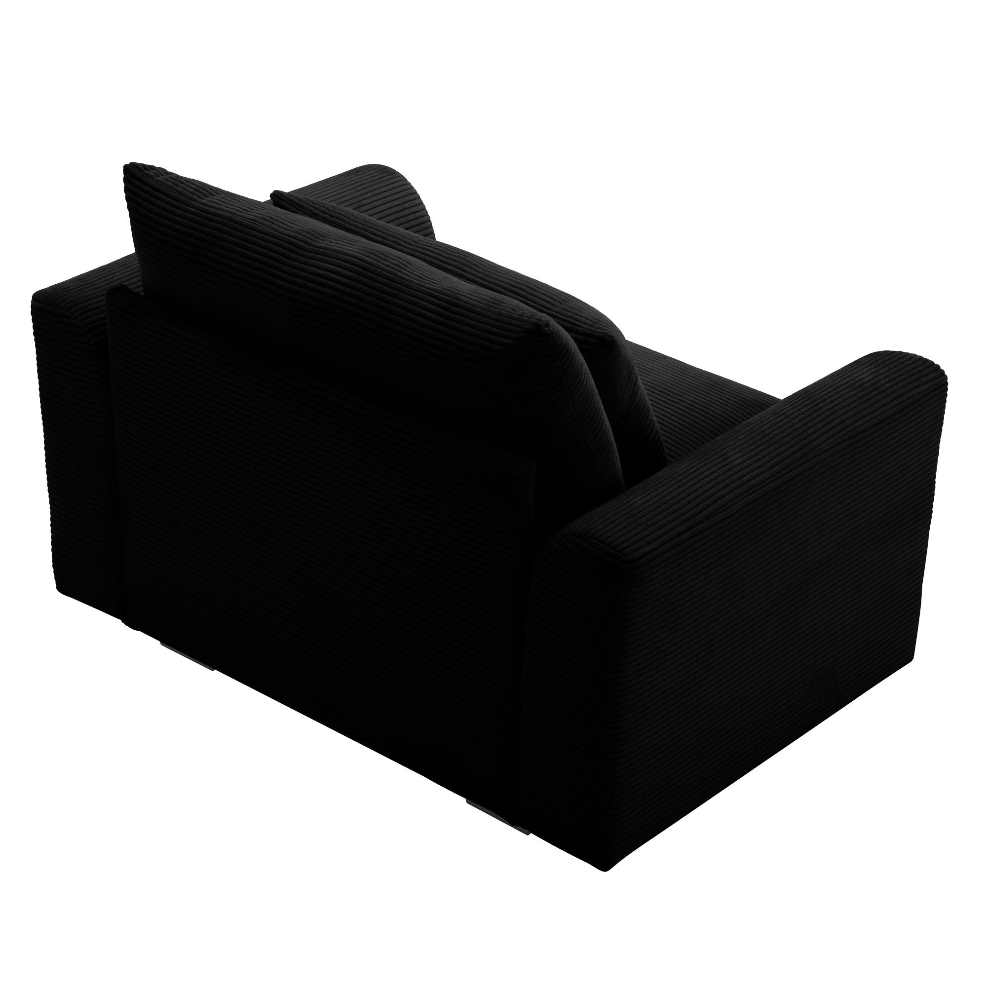 Black Corduroy Deep Seat Single Sofa Accent Chair,Deep Seat Couch with Waist Pillow for Living Room/Apartment/Office