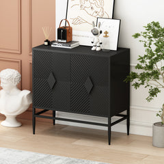 31.50" Modern 2 Door Wooden Storage Cabinet Accent Cabinet with Metal Leg Featuring Two-tier Storage, for Living Room, Entryway and Dining Room, Painted in Black