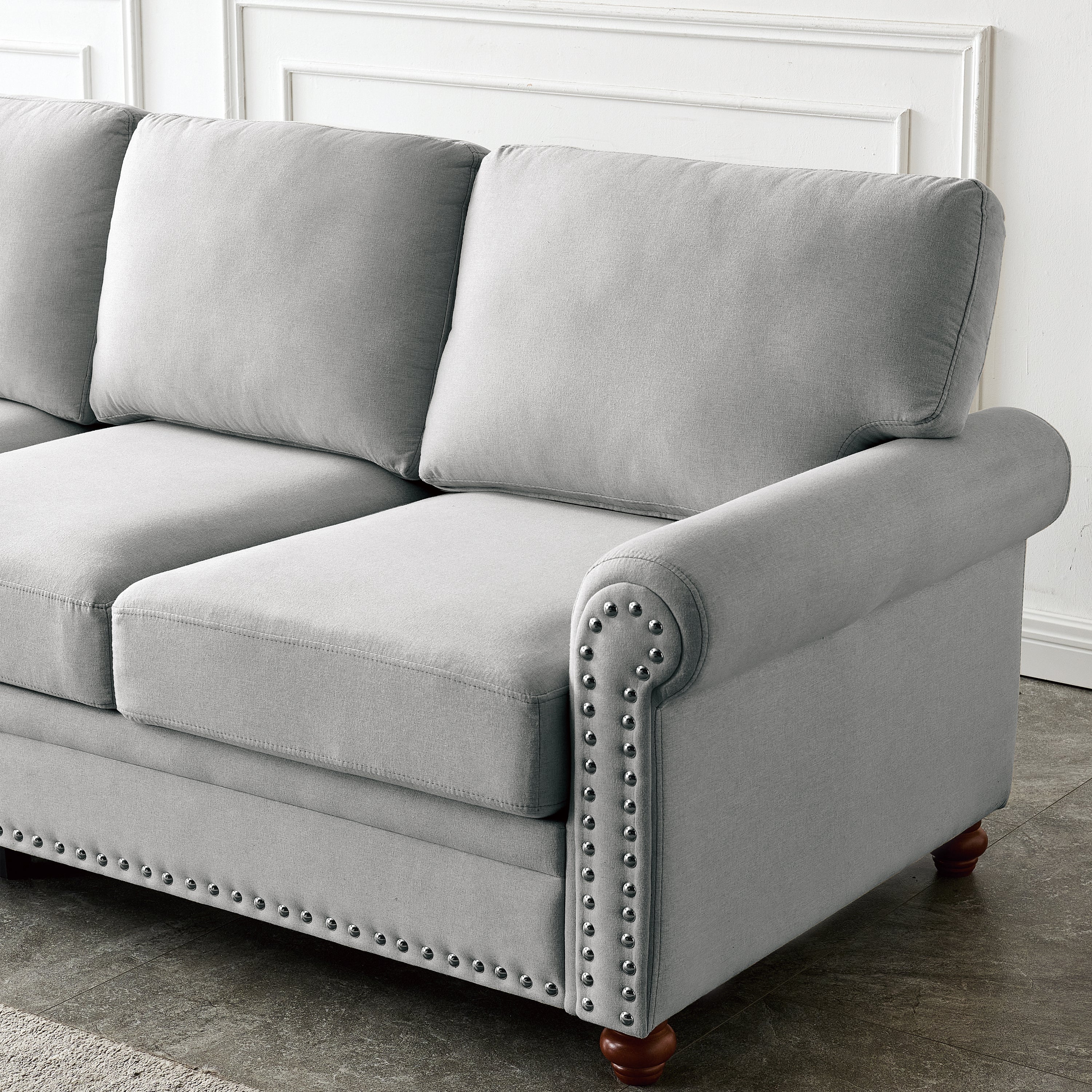 Linen Fabric Upholstery with Storage Sofa (Grey)