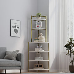 6-Tier Corner Bookshelf, Space-Saving Wood Rack for Home & Office