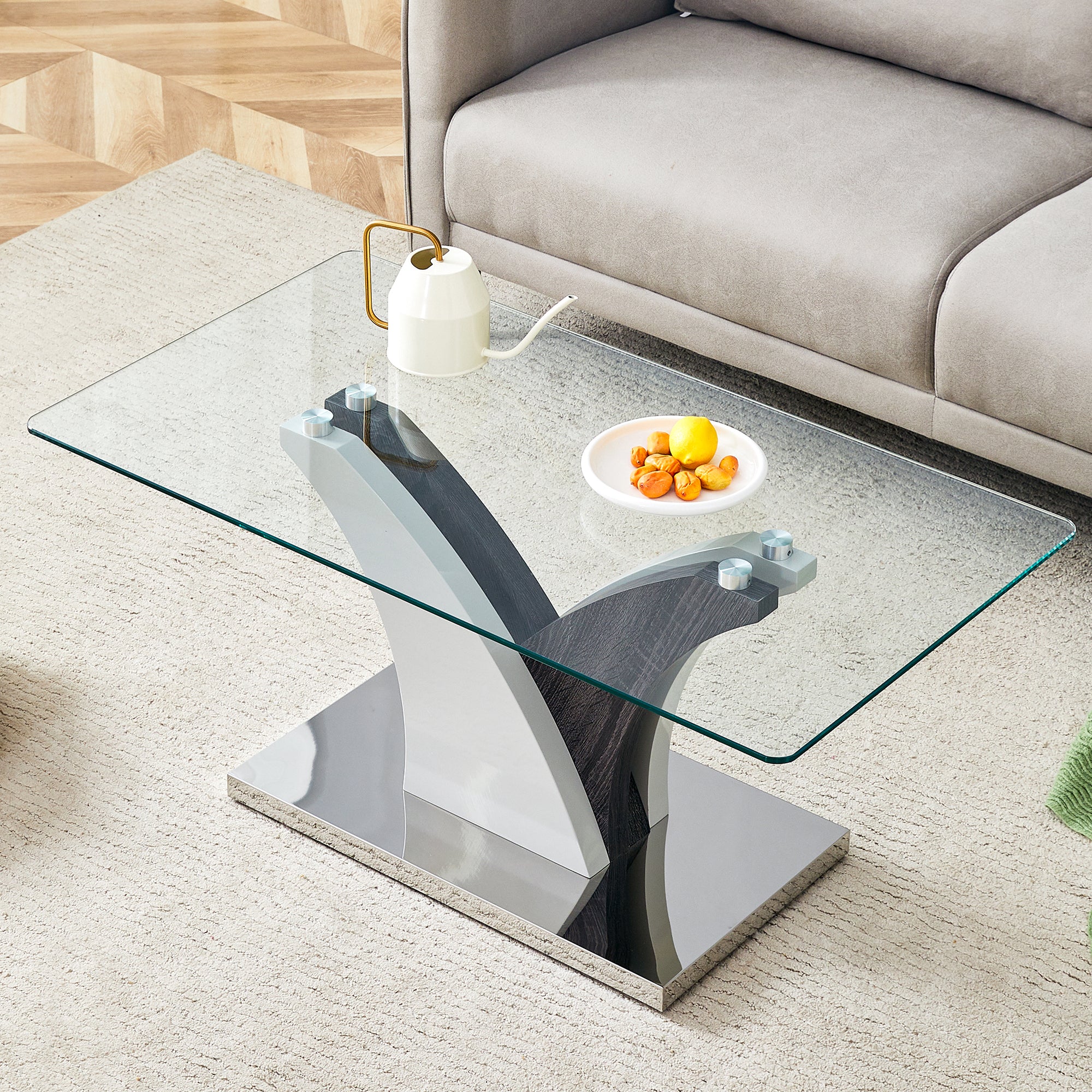 Modern Rectangular Coffee Table with Tempered Glass Top - Perfect for Home and Office Decor