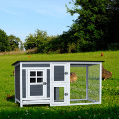 Outdoor & Indoor Poultry Cage, Wooden Chicken Coop with Running Area